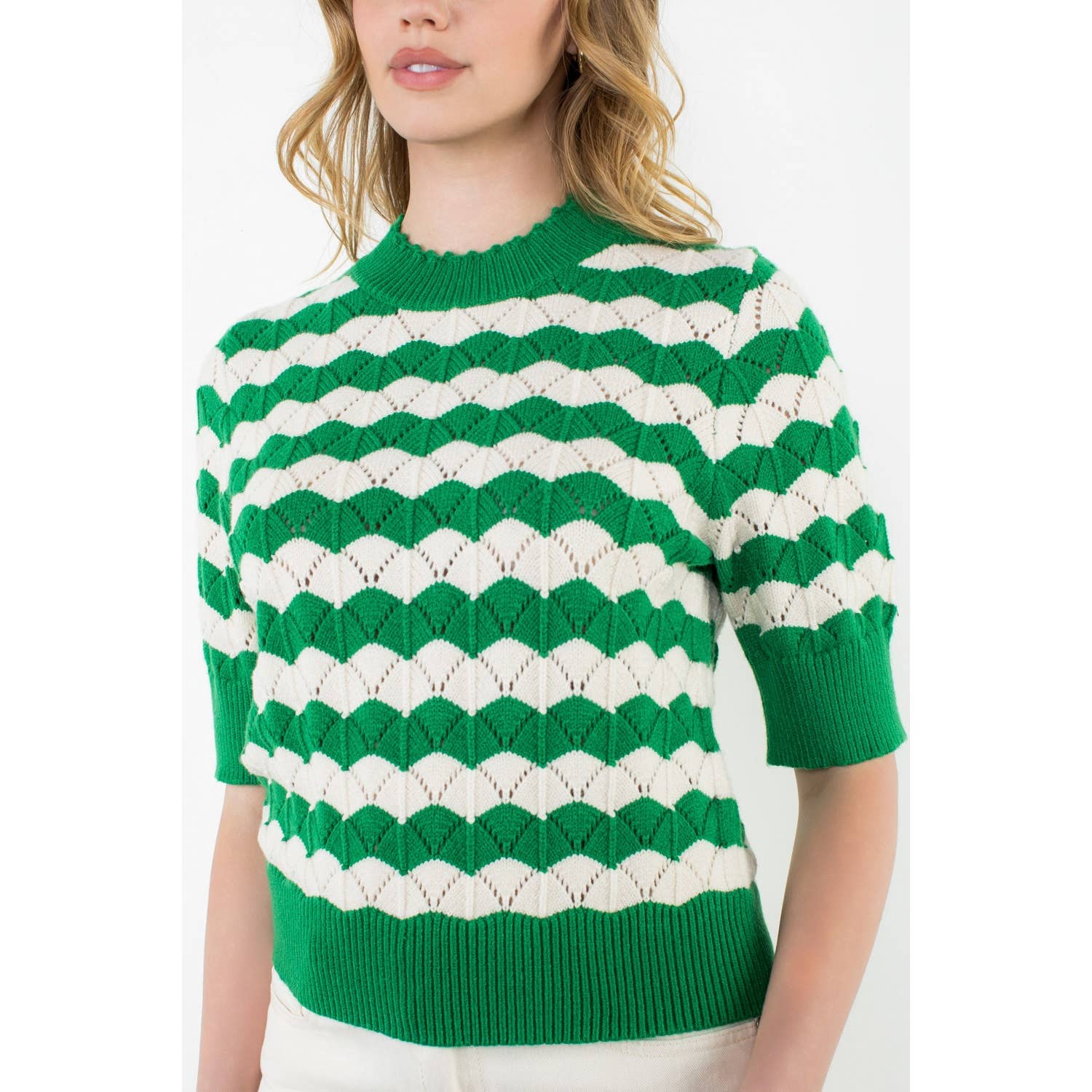 THML Short Sleeve Pattern Knit Top