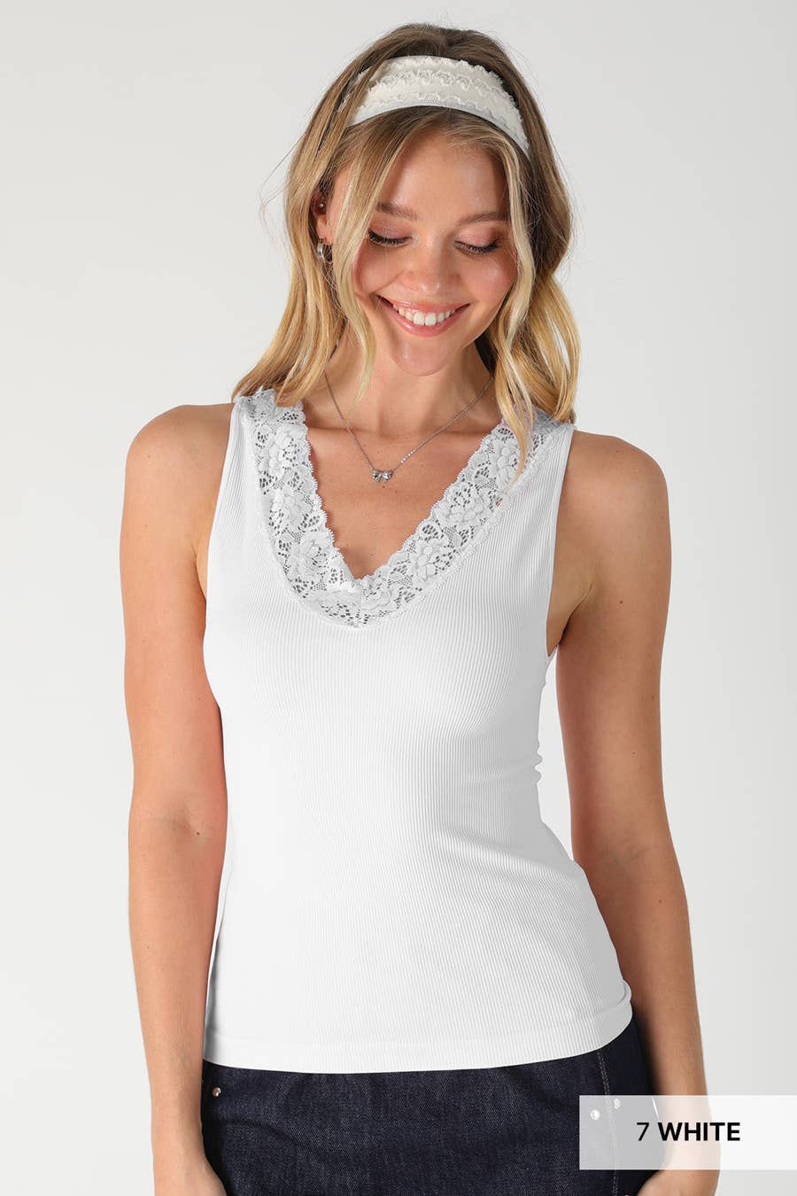 Nikibiki Ribbed Lace Trim Tank Top NS8494