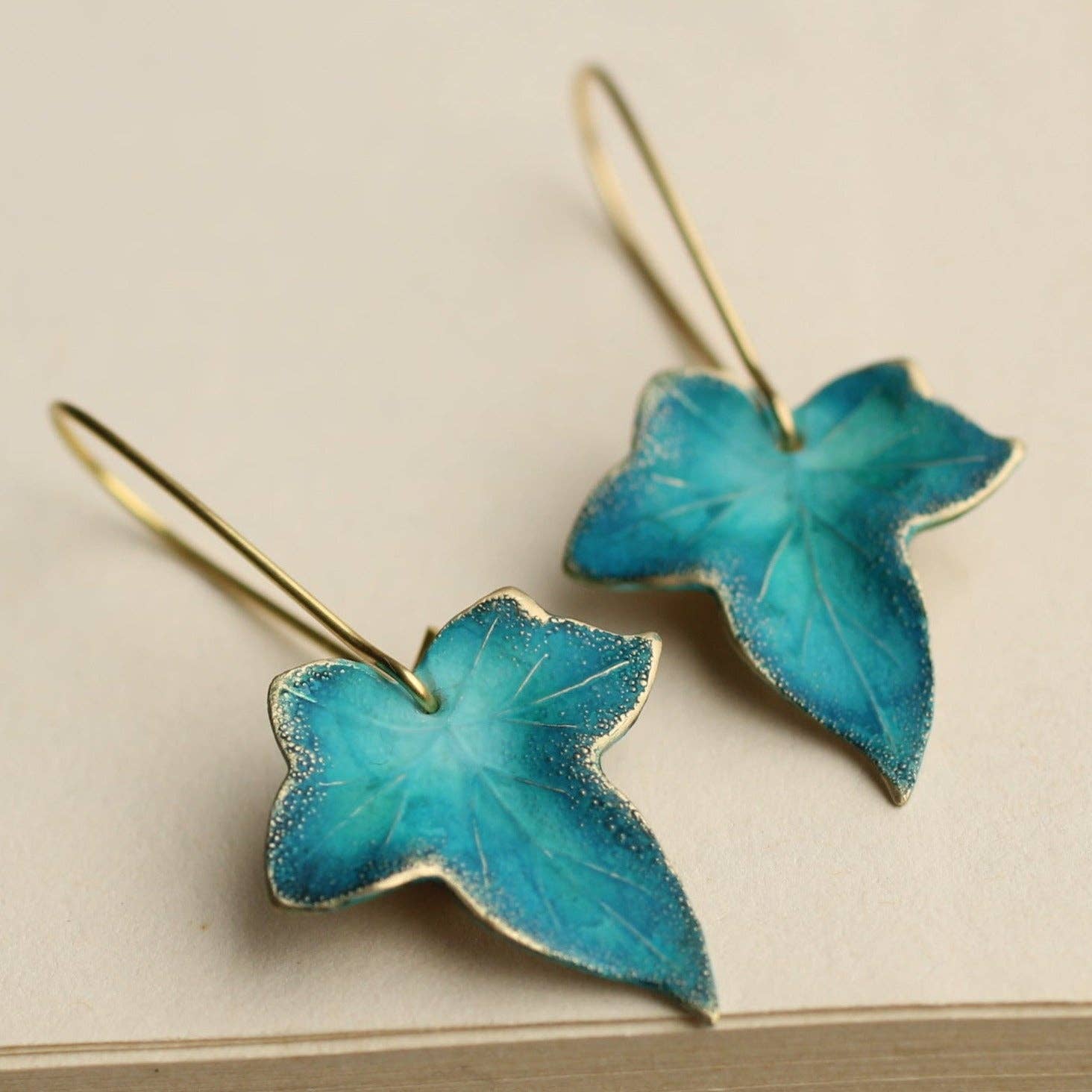 Silk Purse, Sow’s Ear Peacock Ivy Leaf Earrings