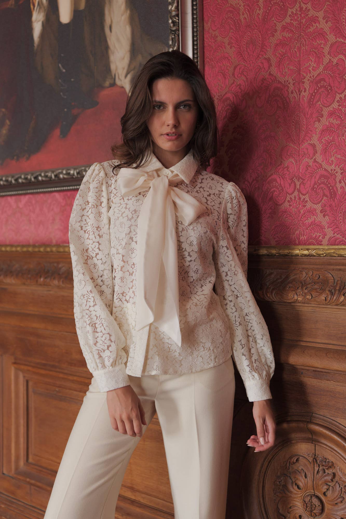 Carmine Paris Charlotte Lace Shirt with Removable Bow CK08395