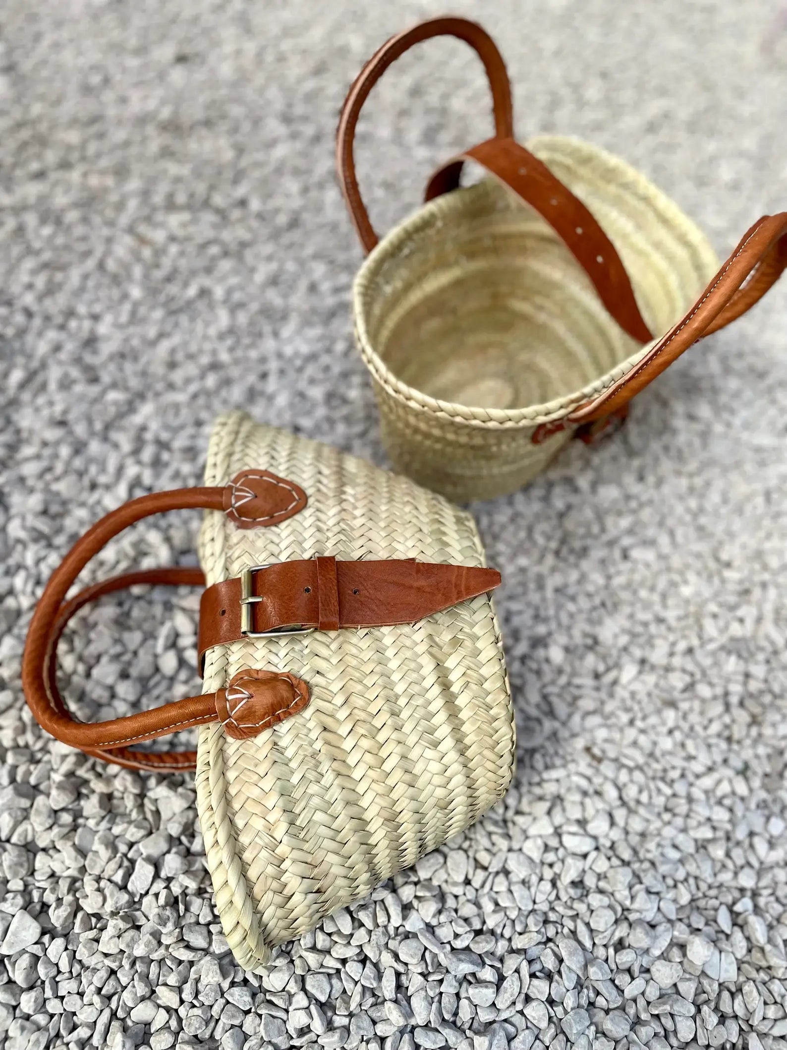 French Market Bags Handwoven Straw Basket Bag with Leather Handles #12