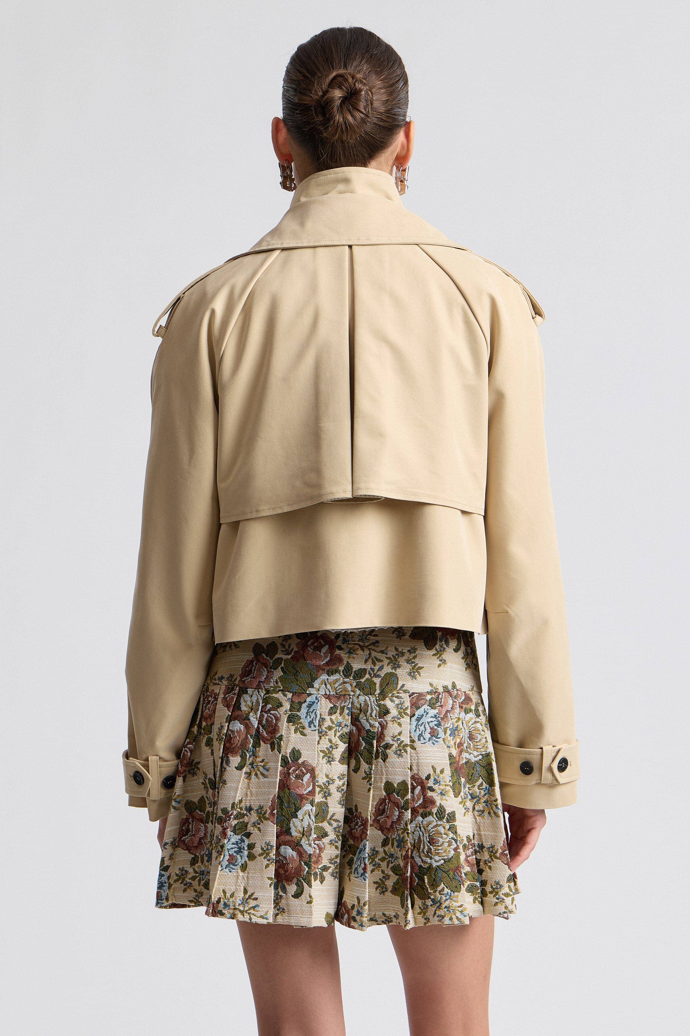 Avec Les Filles Funnel Neck Cropped Trench Jacket