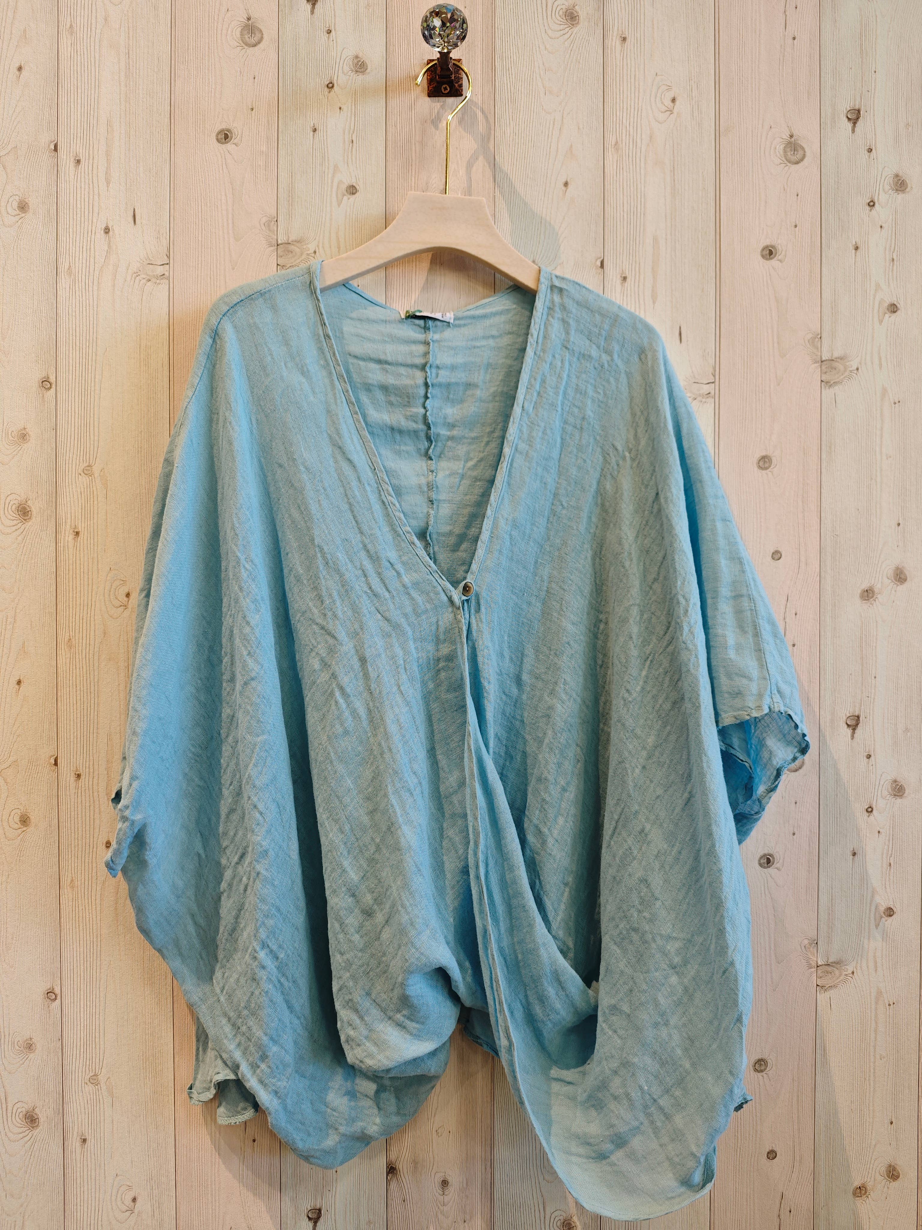 European Linen Oversized Button up Blouse 86068