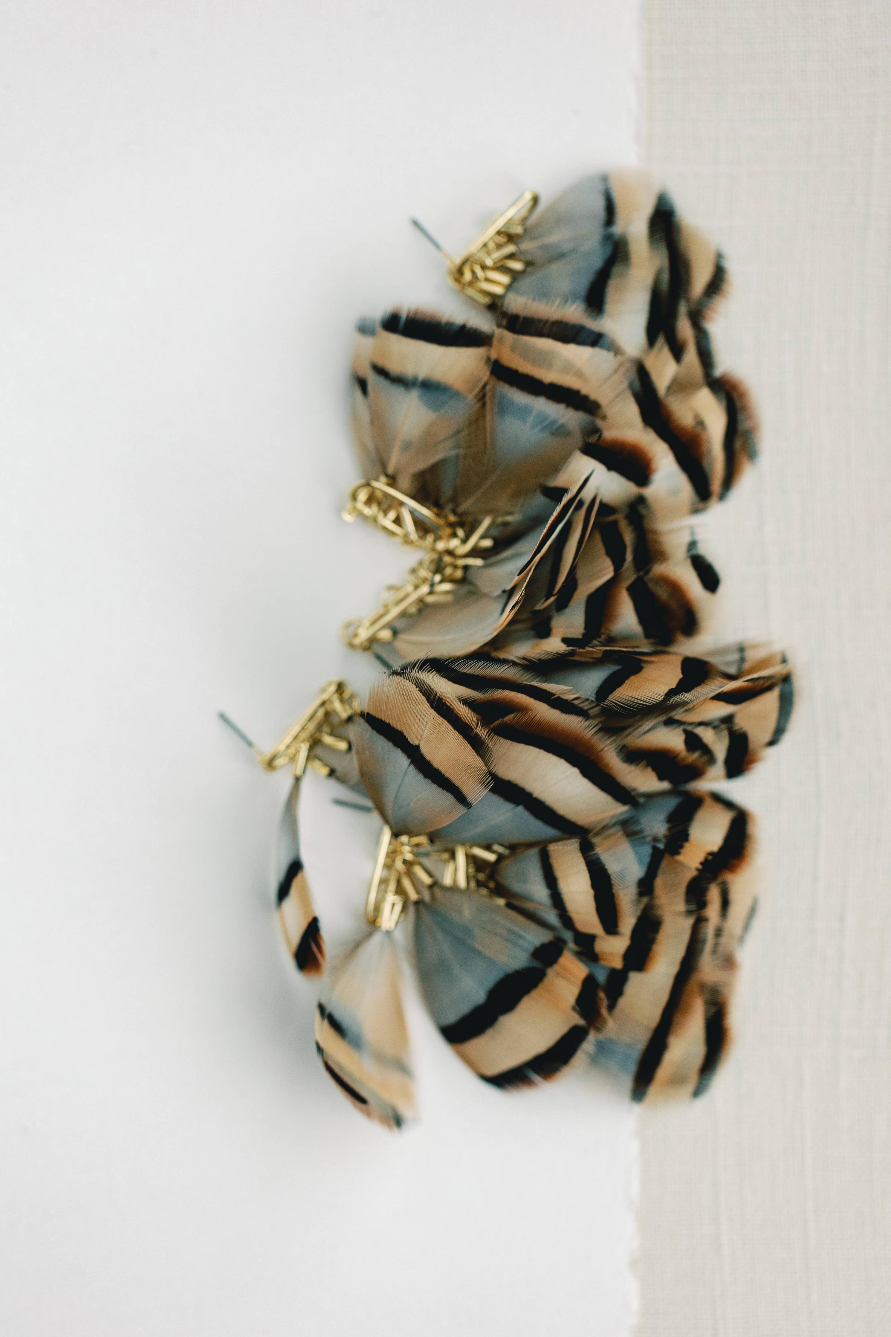 St. Armands Designs of Sarasota Brown Striped Fall Feather Statement Tassel Earrings SAD209