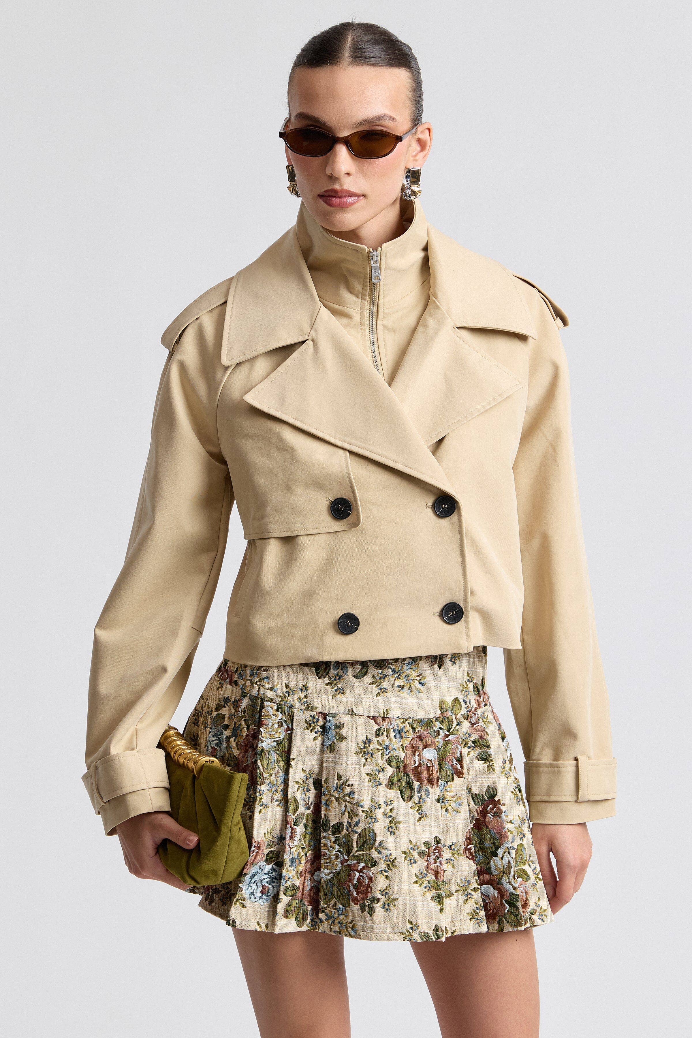 Avec Les Filles Funnel Neck Cropped Trench Jacket