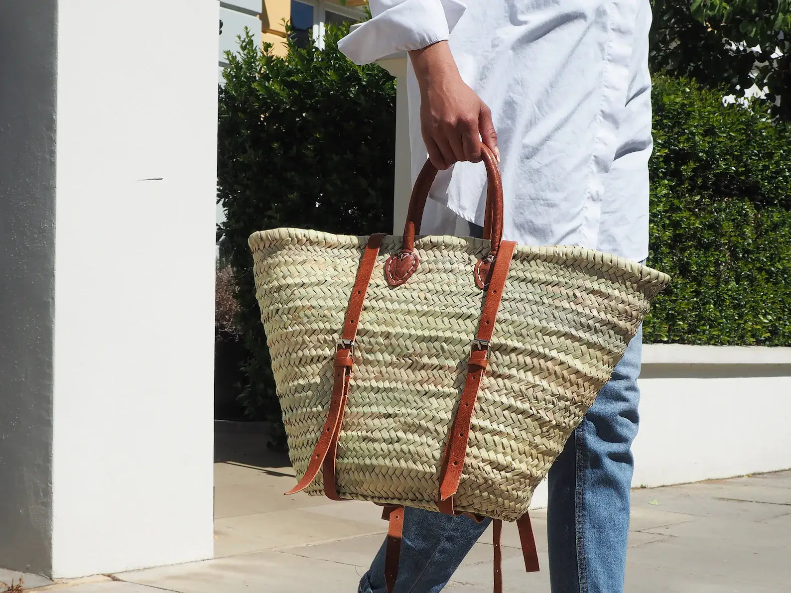 French Market Bags Straw Basket Backpack #4