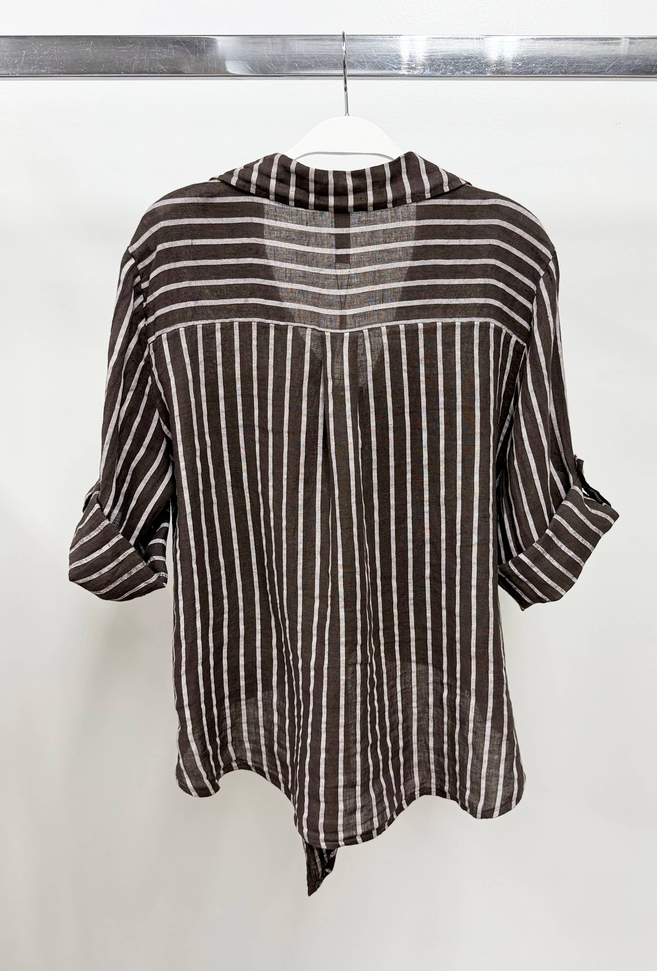 Milio Milano Striped Linen Tie Front Shirt 2611