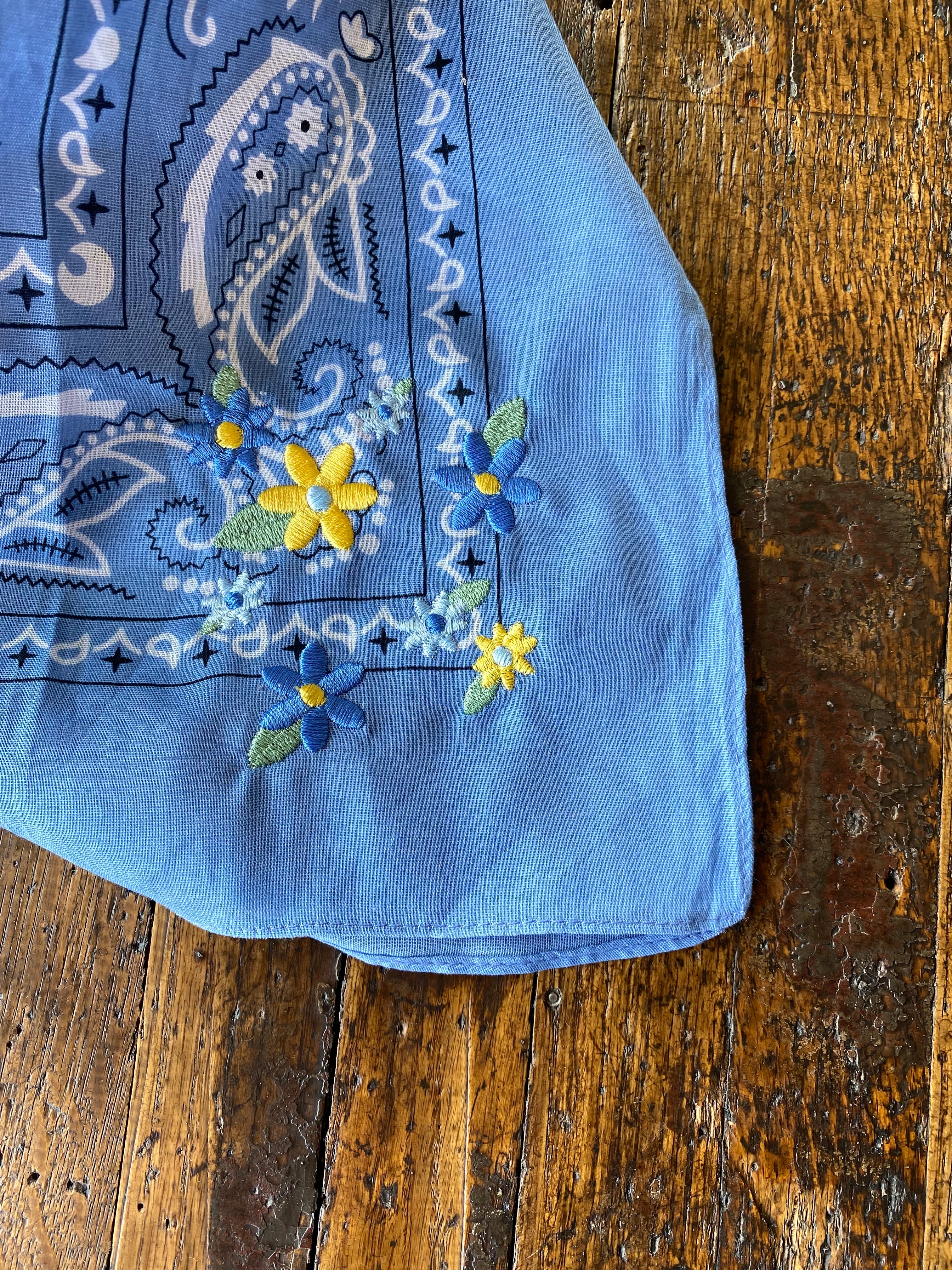 Little Lamb Embroidered Blue and Yellow Flower Bandana