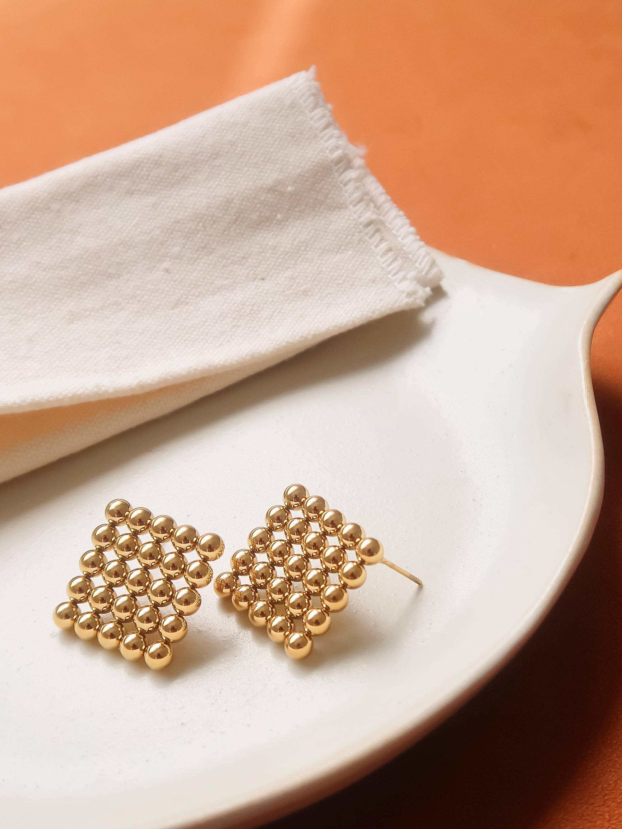 Flânerie Therese 18K Gold Non-Tarnish Beaded Square Earrings
