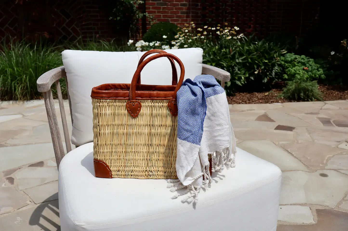 French Market Bags Basket Moroccan Straw Leather Tote #6