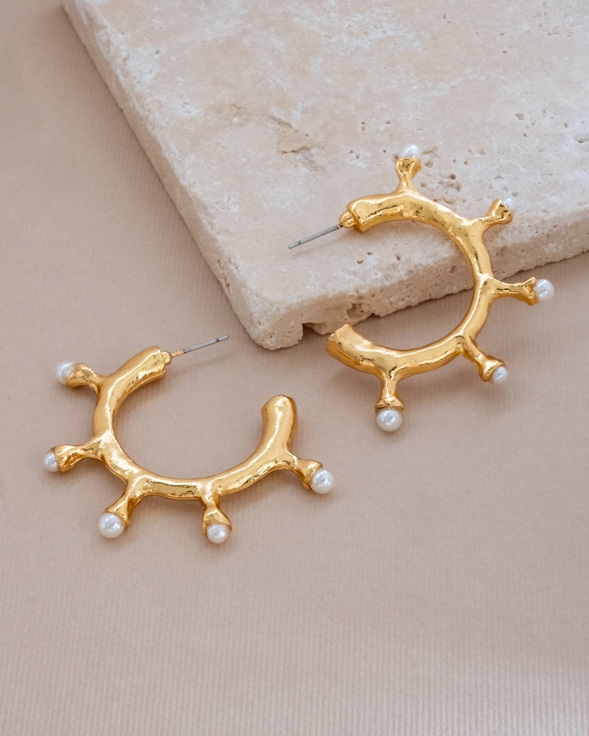 Sarka + Cleo Gold Pearl Studded Hoop Earrings