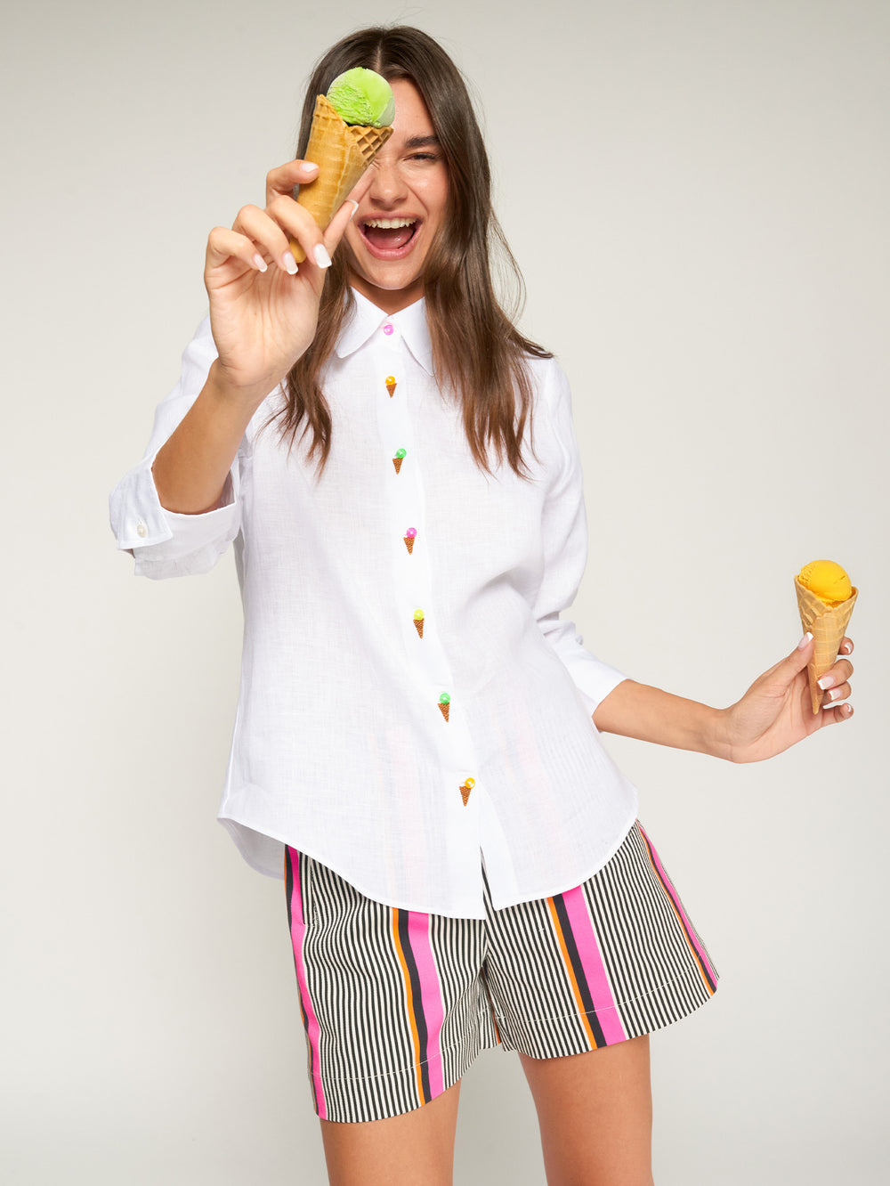 Vilagallo Button Up Shirt with Embroidered Ice Cream 33209