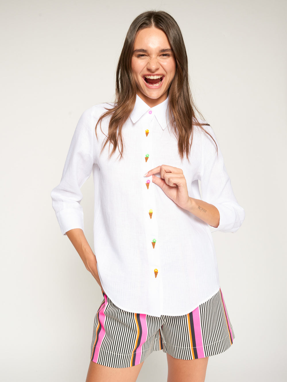 Vilagallo Button Up Shirt with Embroidered Ice Cream 33209