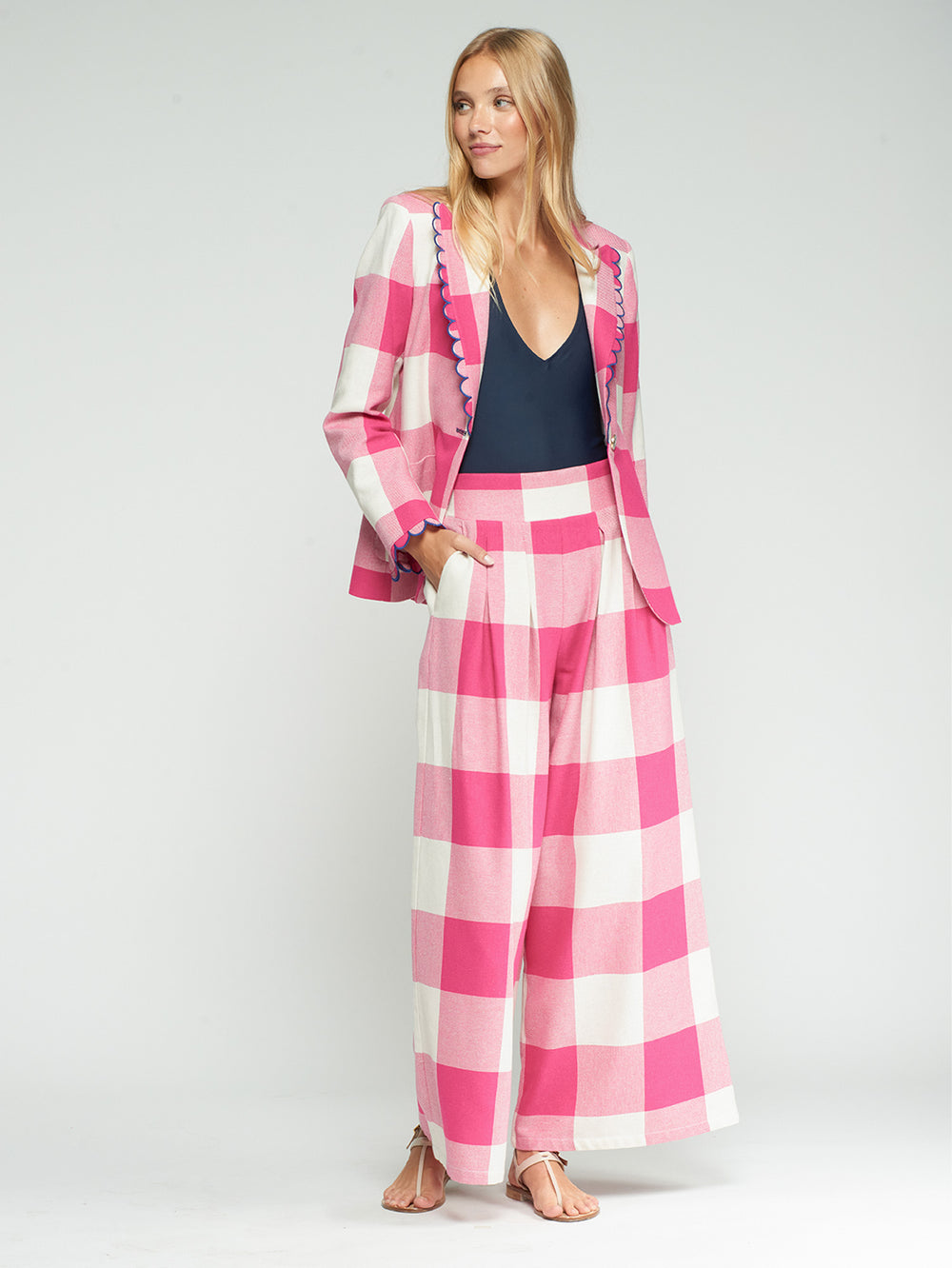 Vilagallo Pink Gingham Pleated Trouser 33210