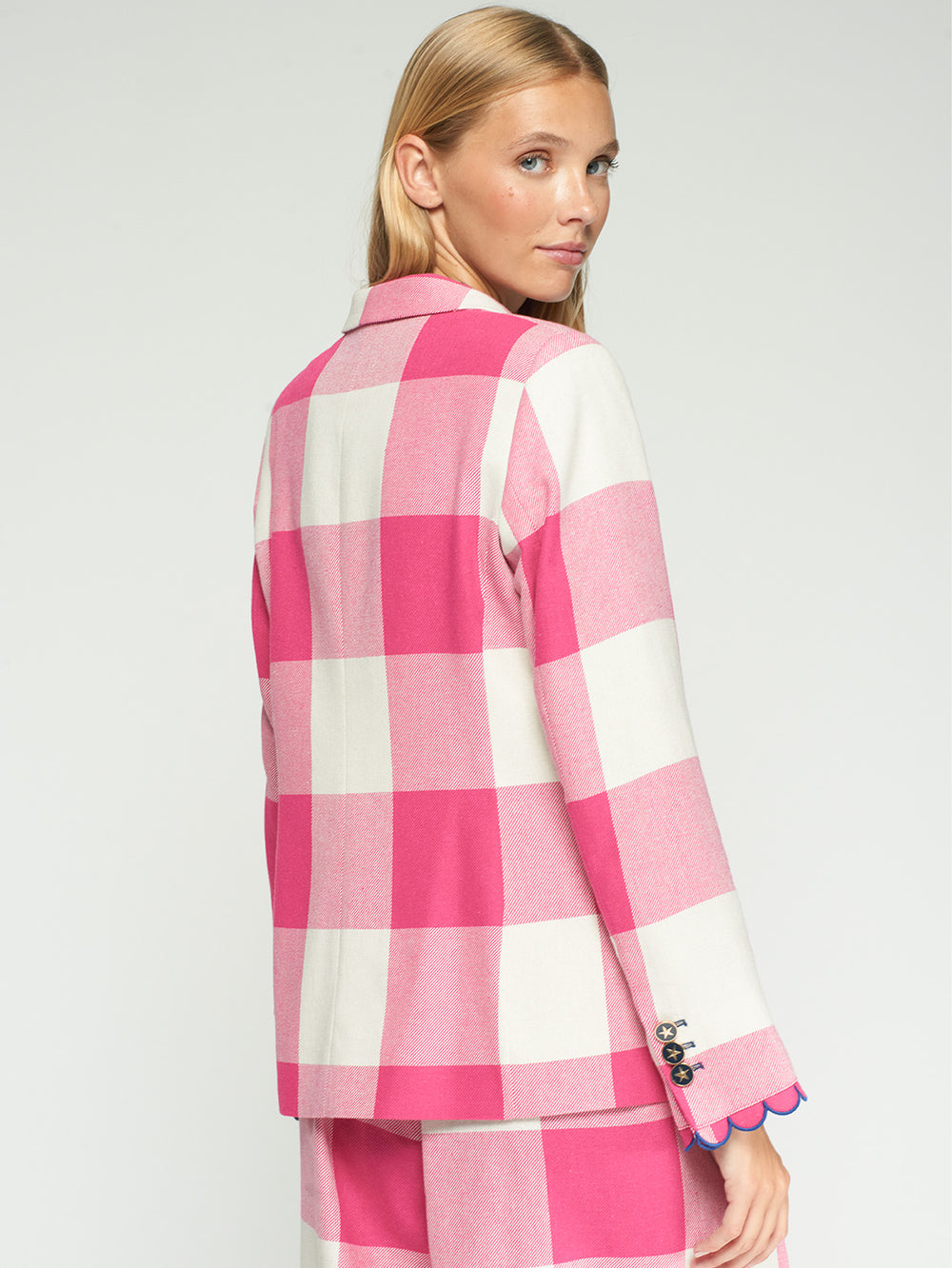 Vilagallo Pink Gingham Jacket with Scallop Trim 33210