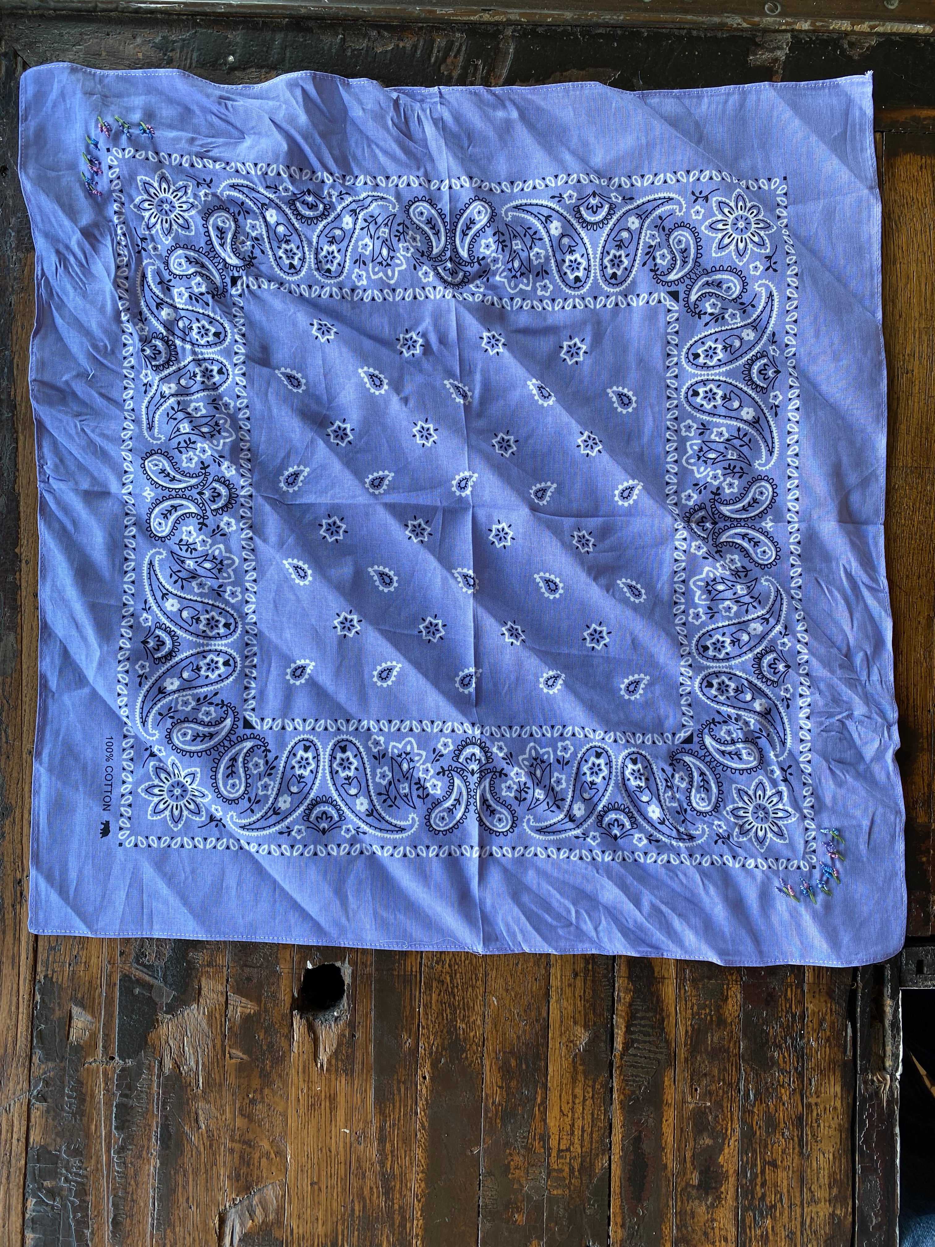 Little Lamb Purple Bandana With Embroidered Lavender Flowers