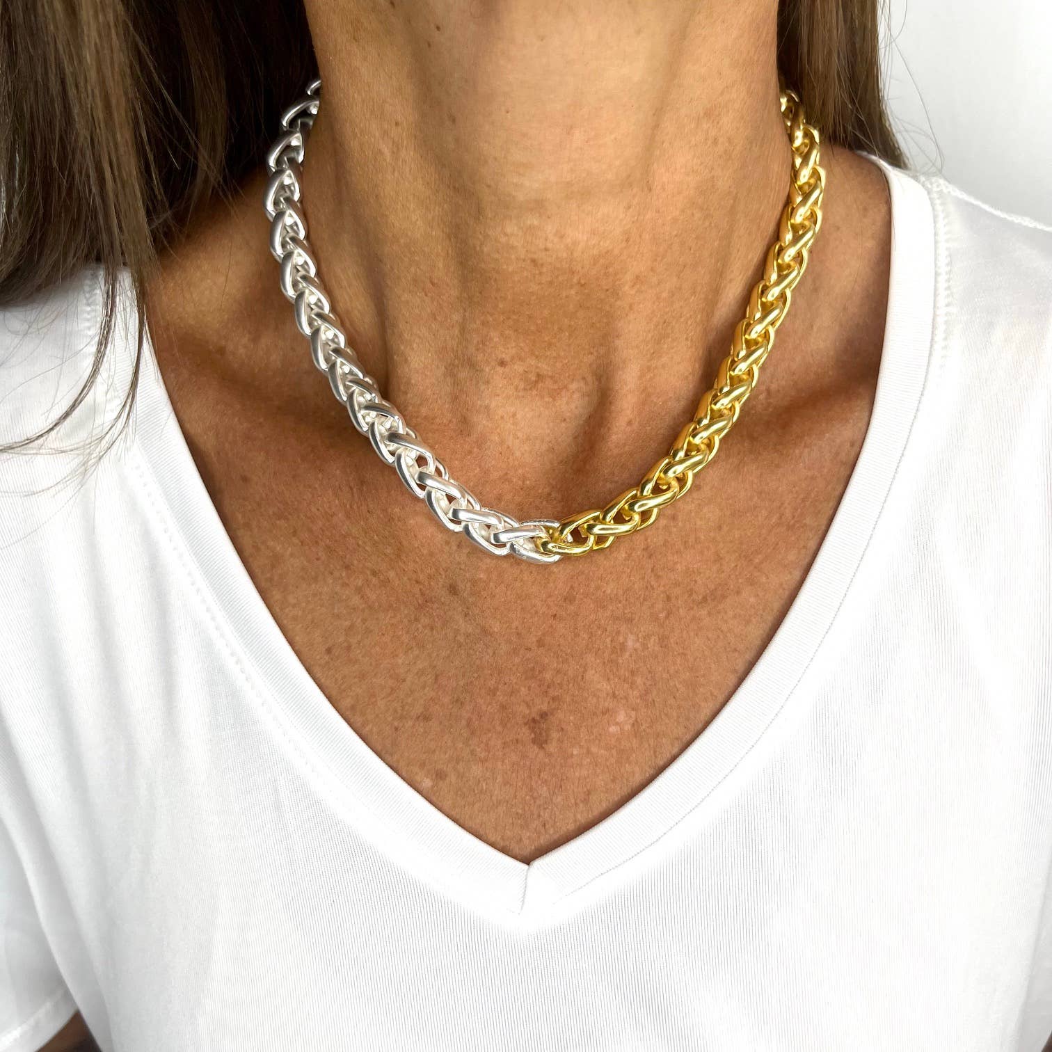 Karine Sultan Mixed Metal Braided Link Chain Necklace N60088.01