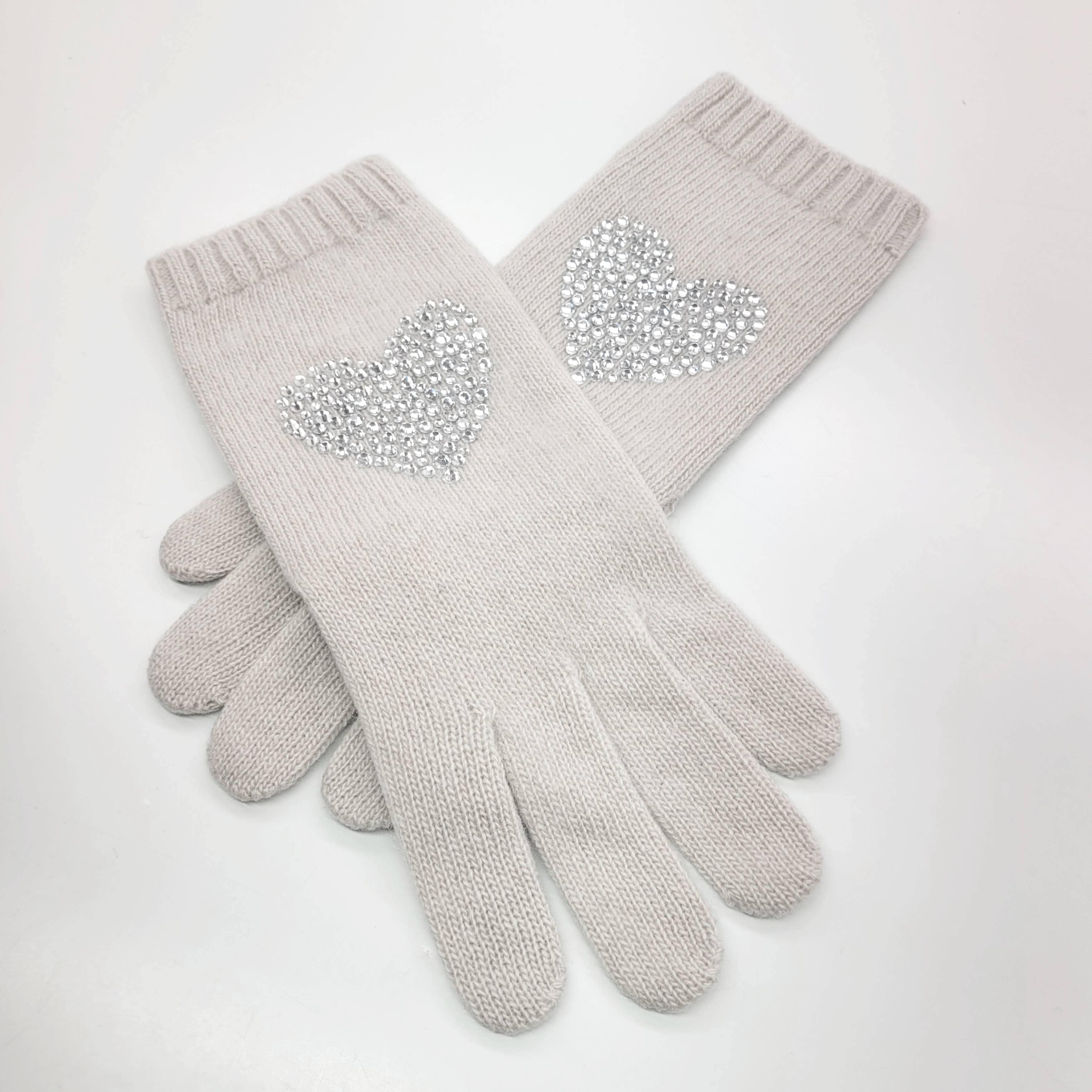 Portelano Cashmere tech gloves with crystal heart