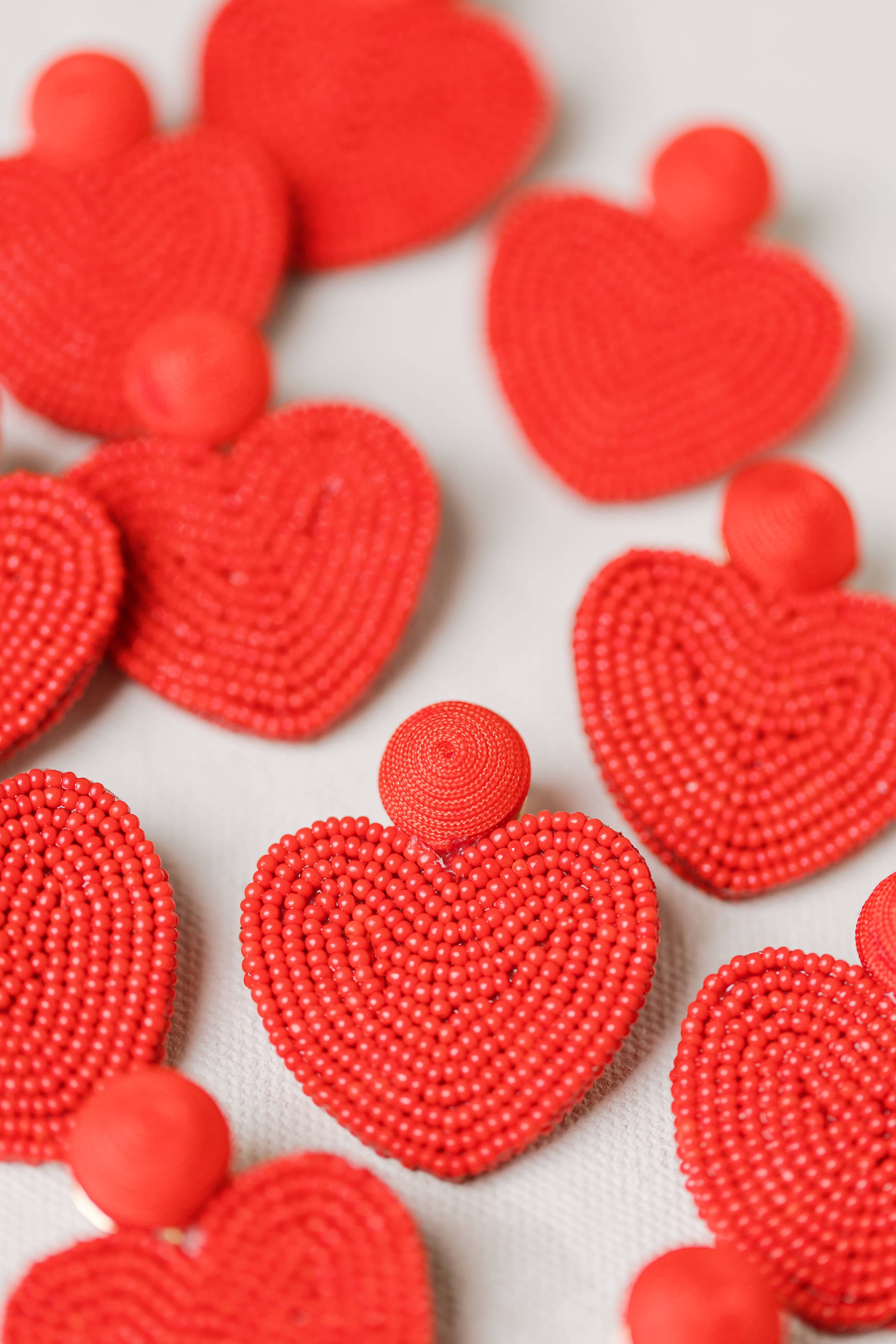 Red Valentines Day Holiday Beaded Heart Statement Earrings