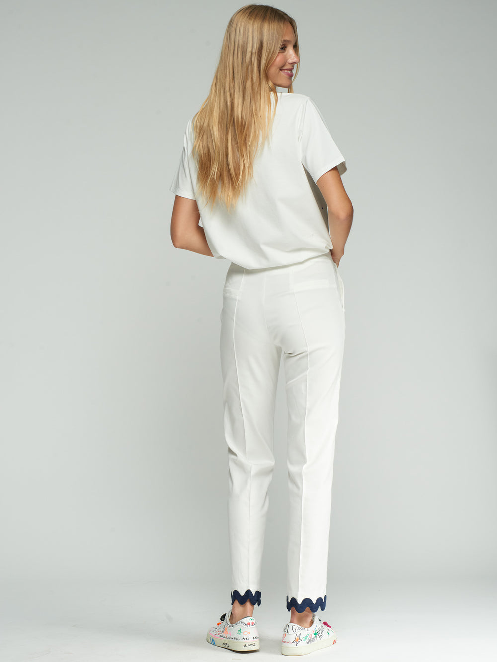 Vilagallo White Trousers with Ribbed Hem 33291
