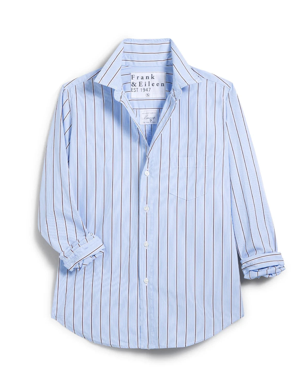 Frank & Eileen Barry Tailored Button Up Shirt - Blue Brown Stripe