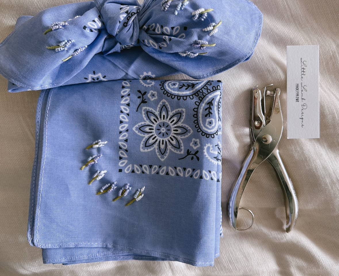 Little Lamb Purple Bandana With Embroidered Lavender Flowers