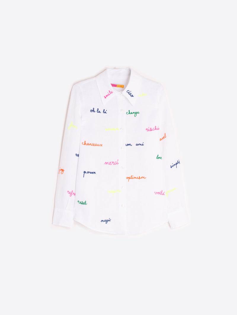 Vilagallo White Shirt with Embroidered Words 33215