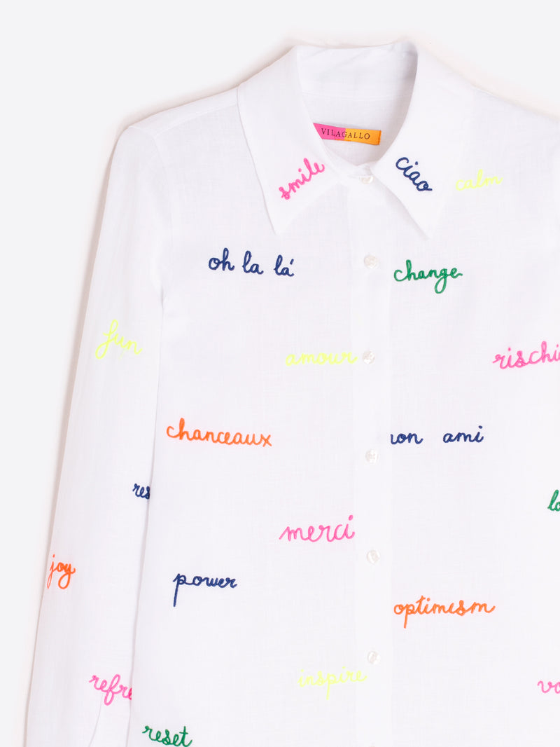 Vilagallo White Shirt with Embroidered Words 33215