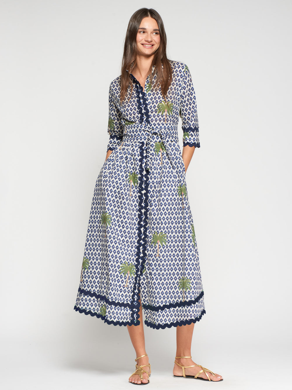 Vilagallo Ikat and Palm Dress Print Dress