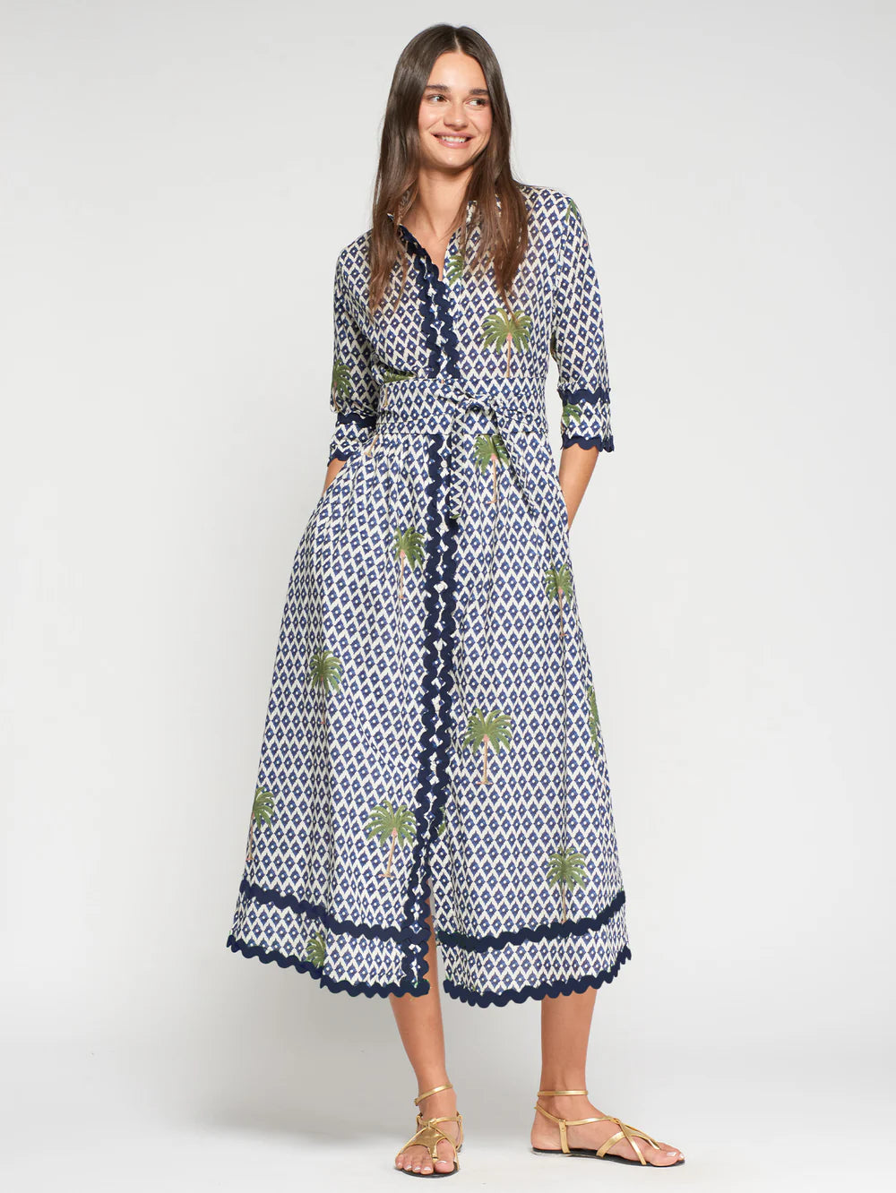 Vilagallo Ikat Dress with Palm Trees 33219