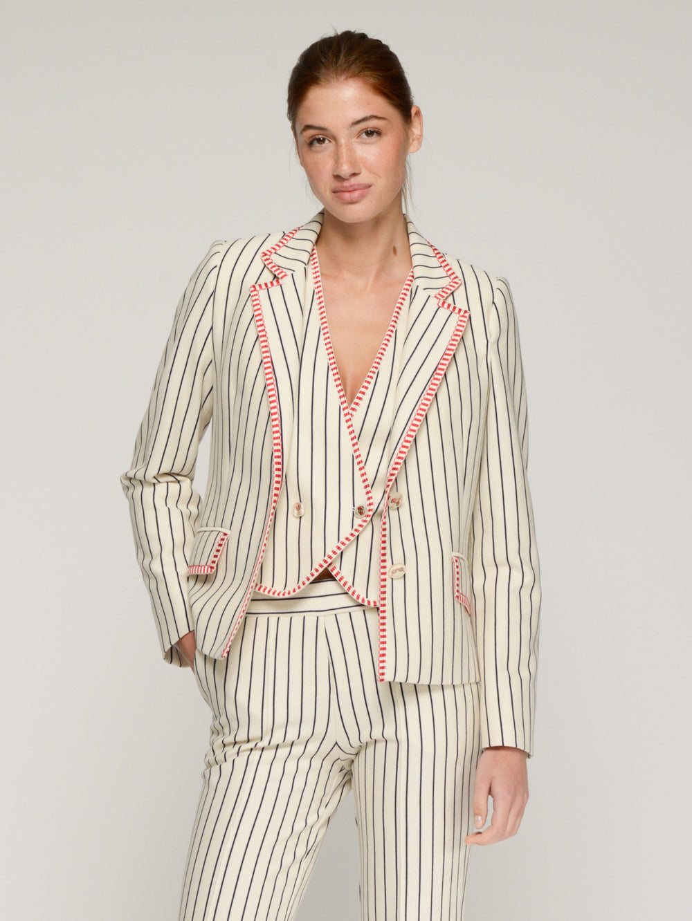 Vilagallo Striped Jacket with Red Trim 33233