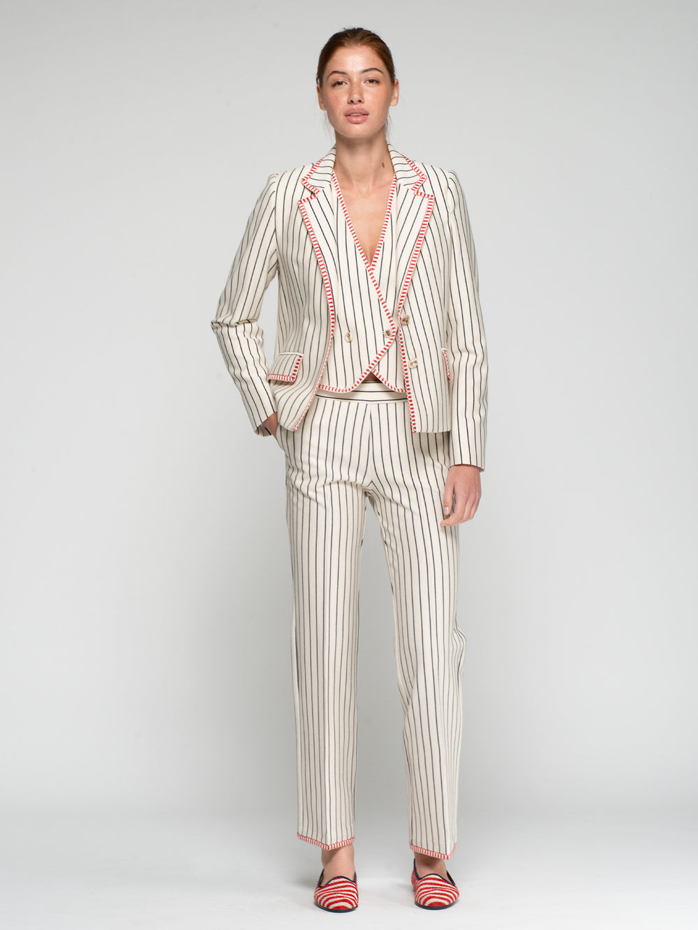 Vilagallo Striped Trousers with Red Trim 33234