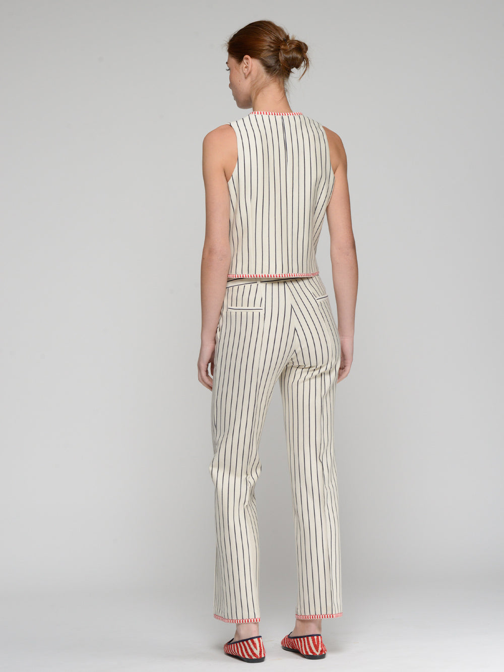 Vilagallo Striped Trousers with Red Trim 33234