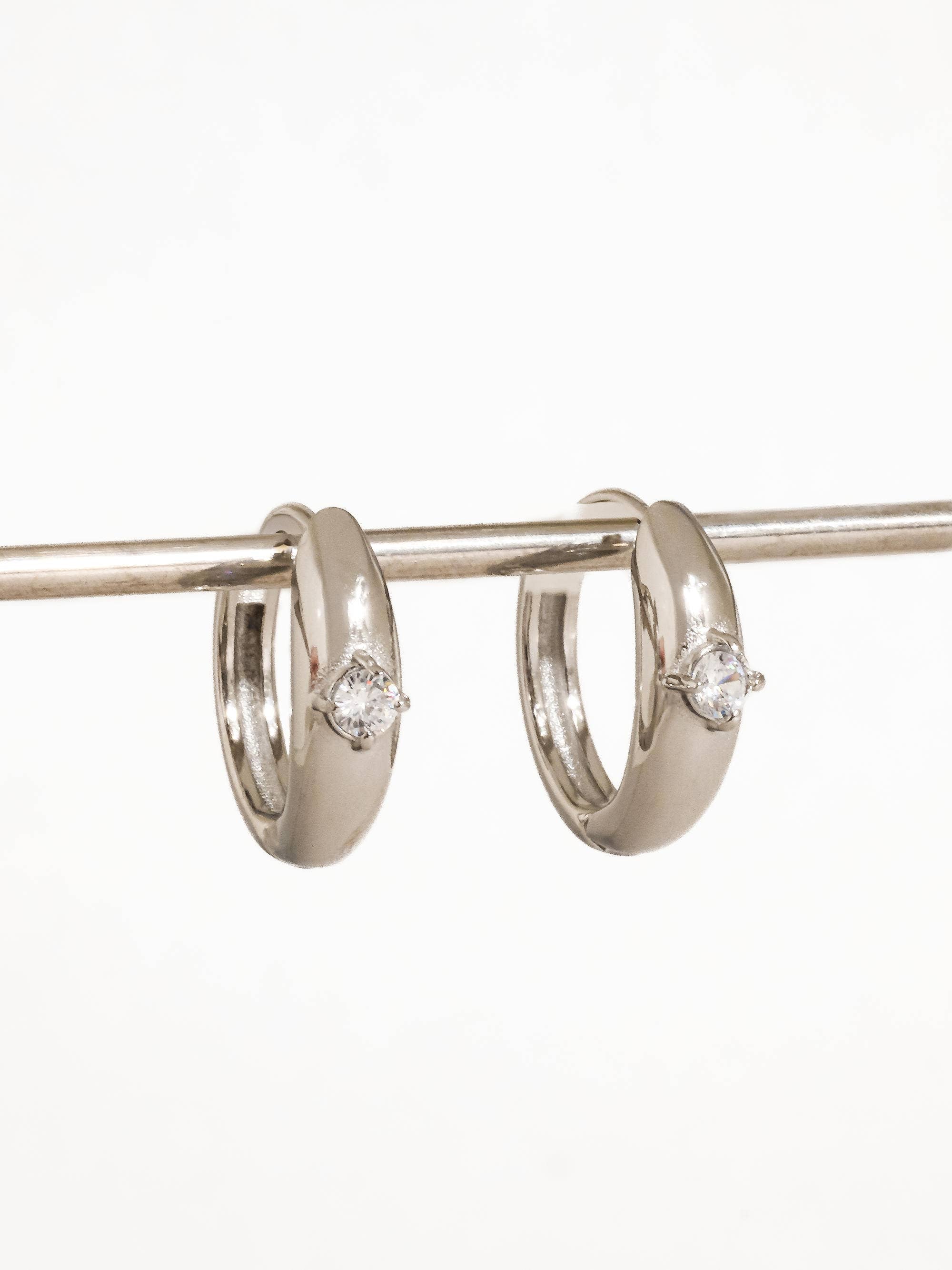 Flânerie Dazzleon Silver CZ Solitaire  Hoop Earrings