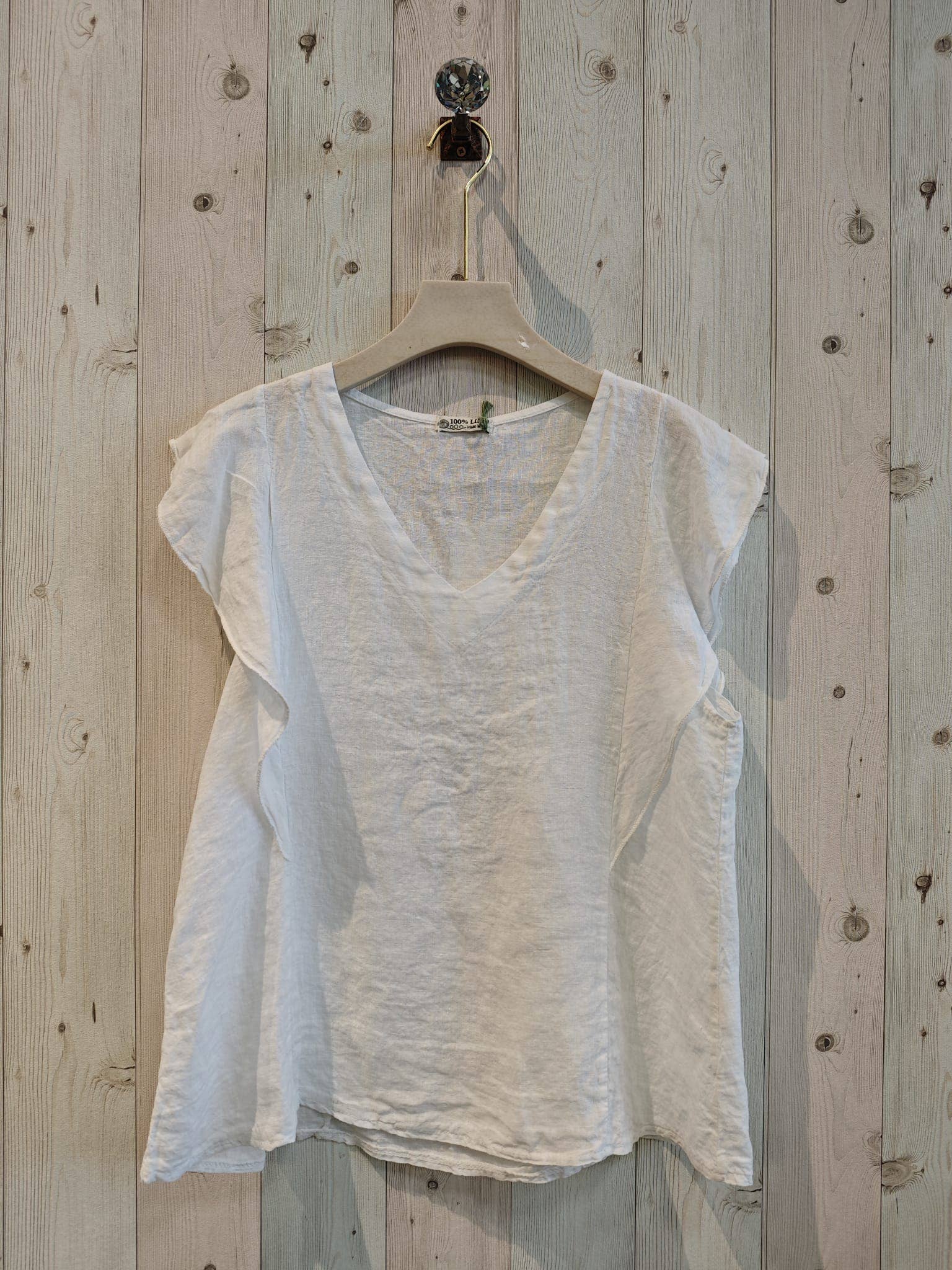 European Linen Ruffle Sleeve Top 17874