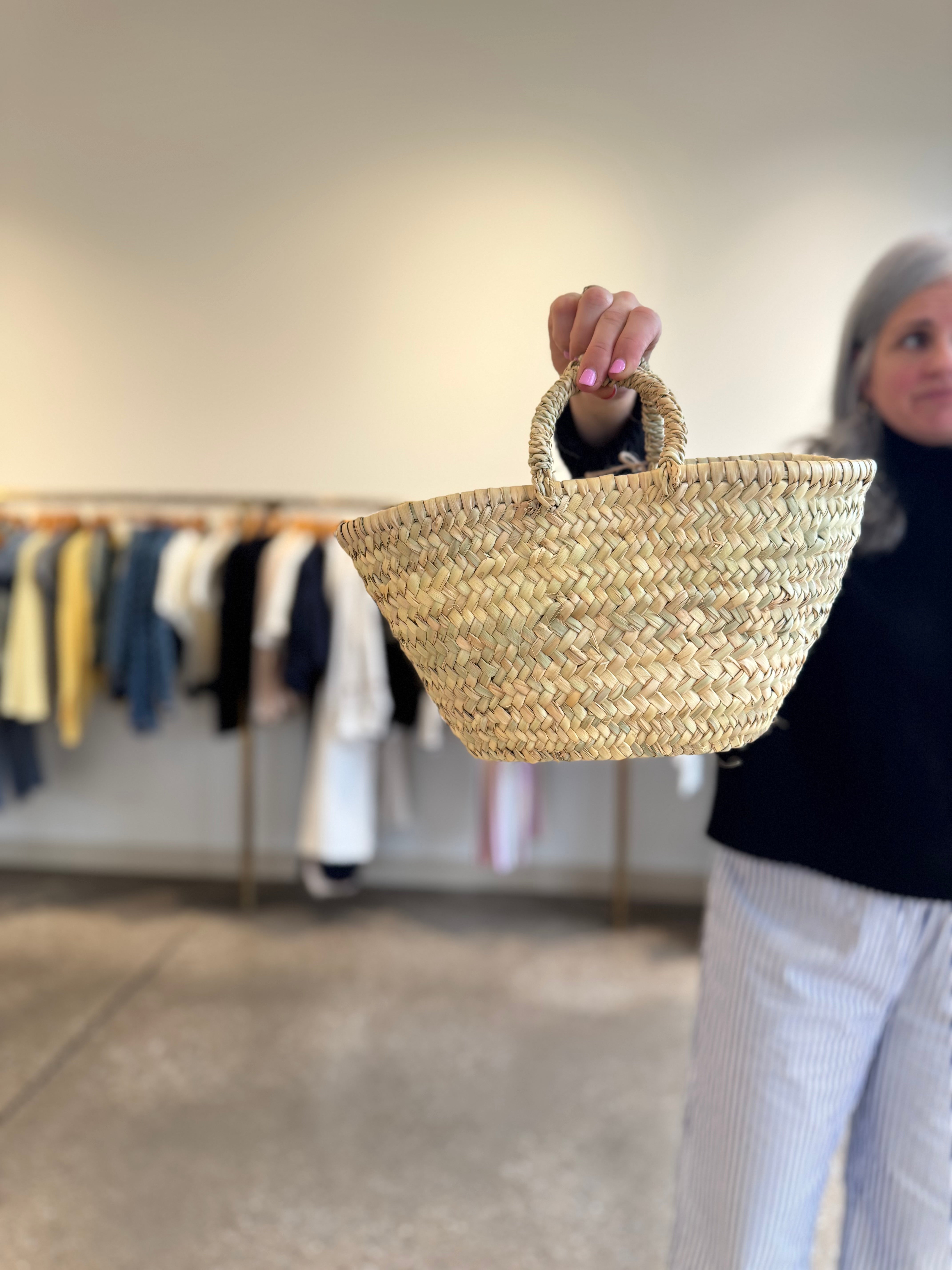 French Basket Bags Natural Handwoven Palm Leaf Market Tote #15