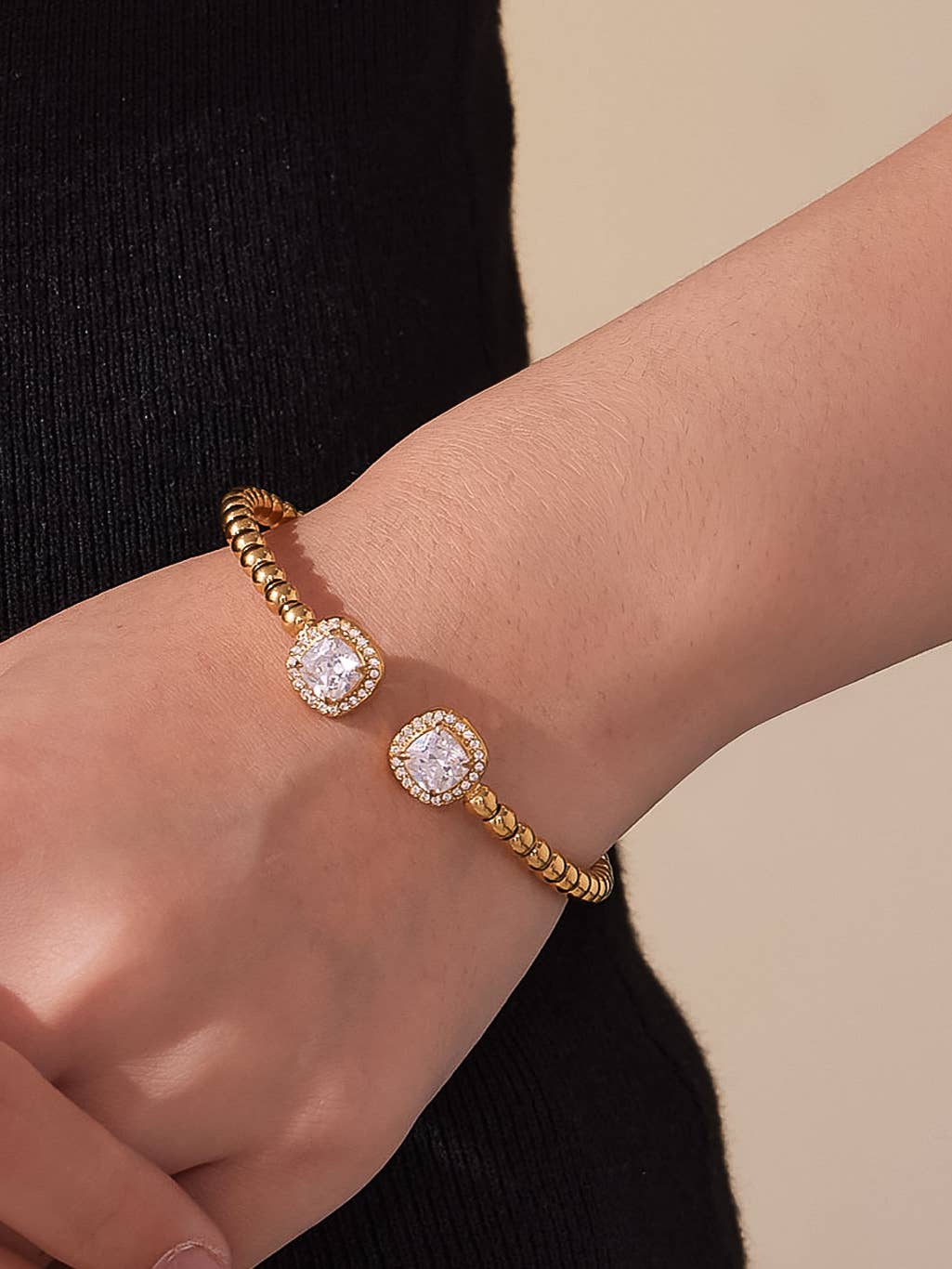 Flânerie Sofus 18K Gold Non-Tarnish CZ Beaded Bangle