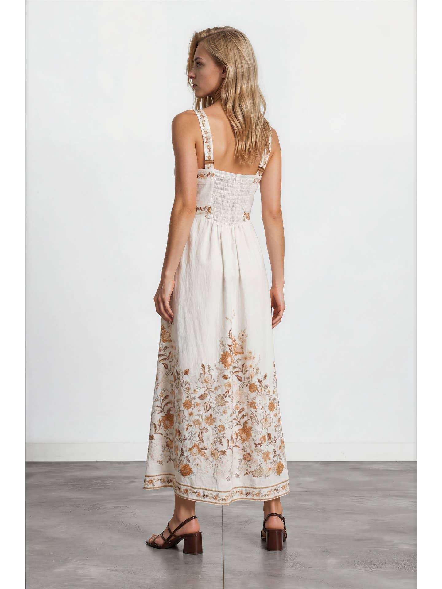 Moon River Sleeveless Floral Detail Split Neck Midi Dress MR9876