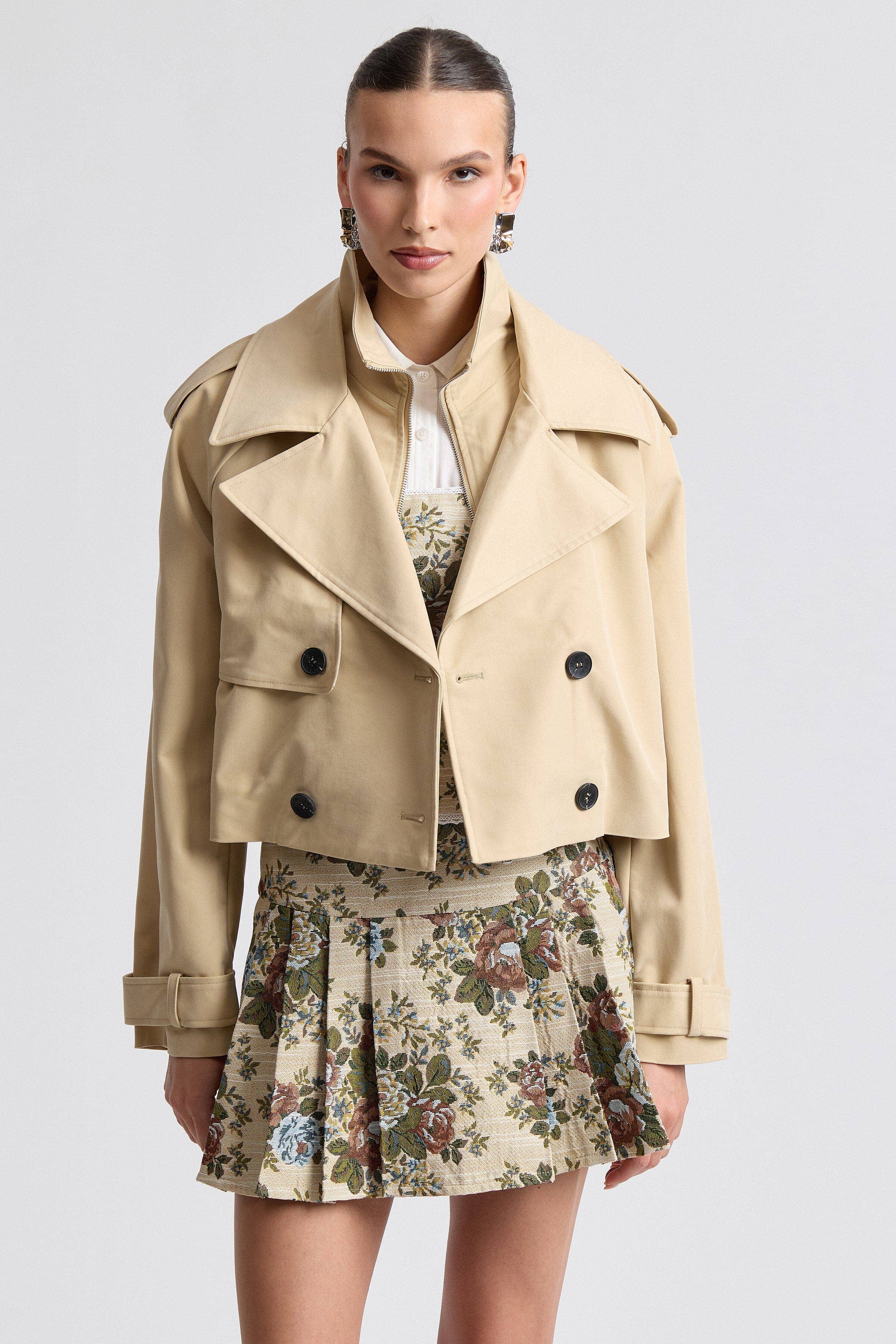 Avec Les Filles Funnel Neck Cropped Trench Jacket