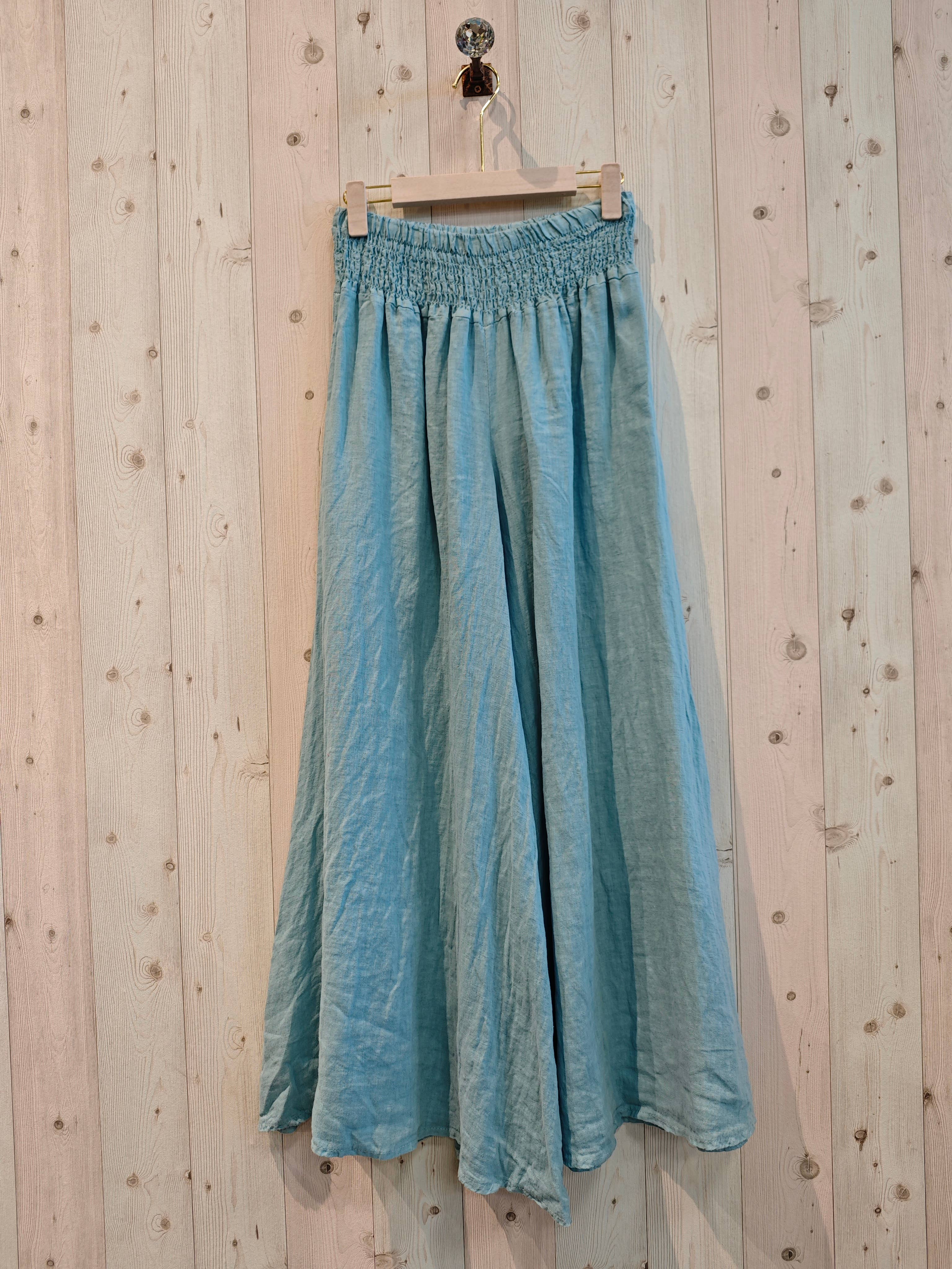 European Linen Wide Leg Pant with Elastic Waist 30201