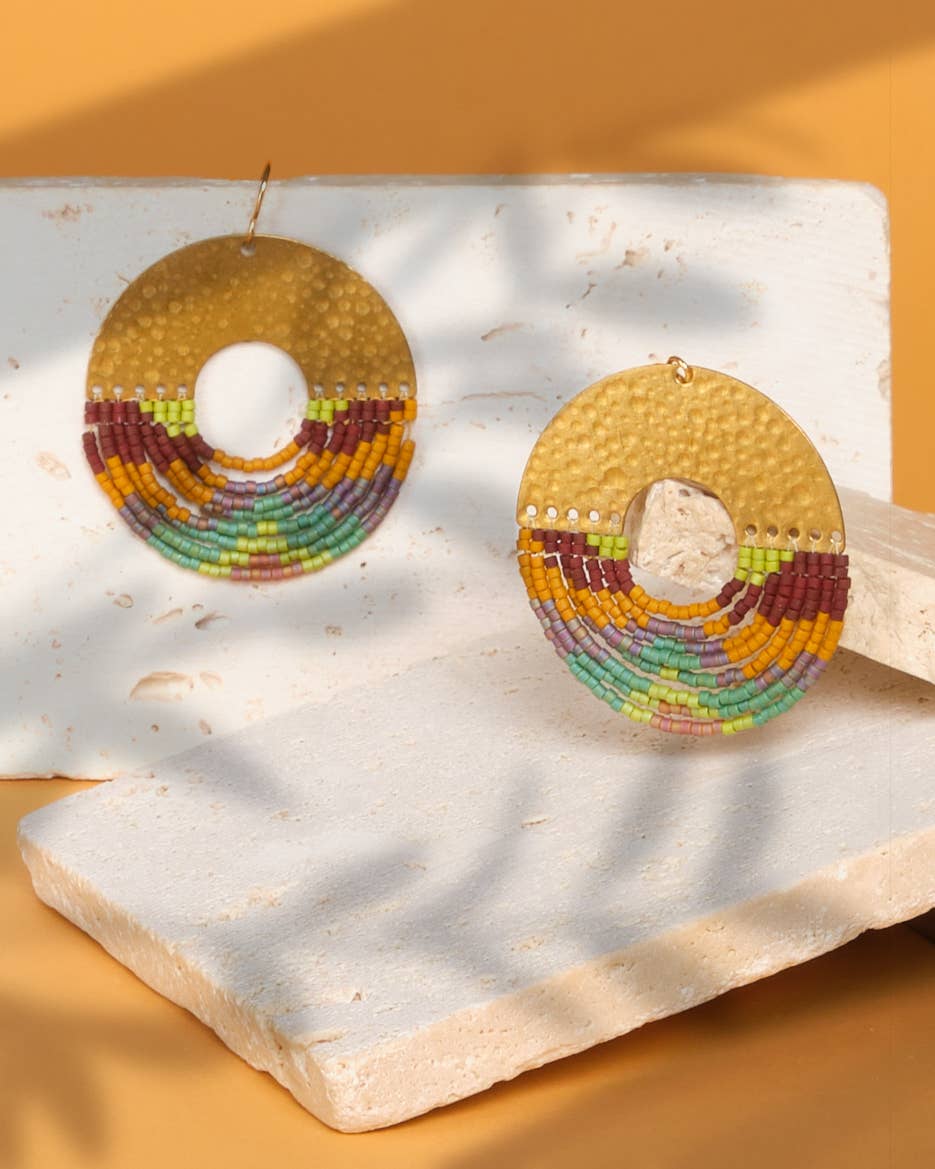 Mayana Beaded Handwoven Organic Circular Fringe Earrings