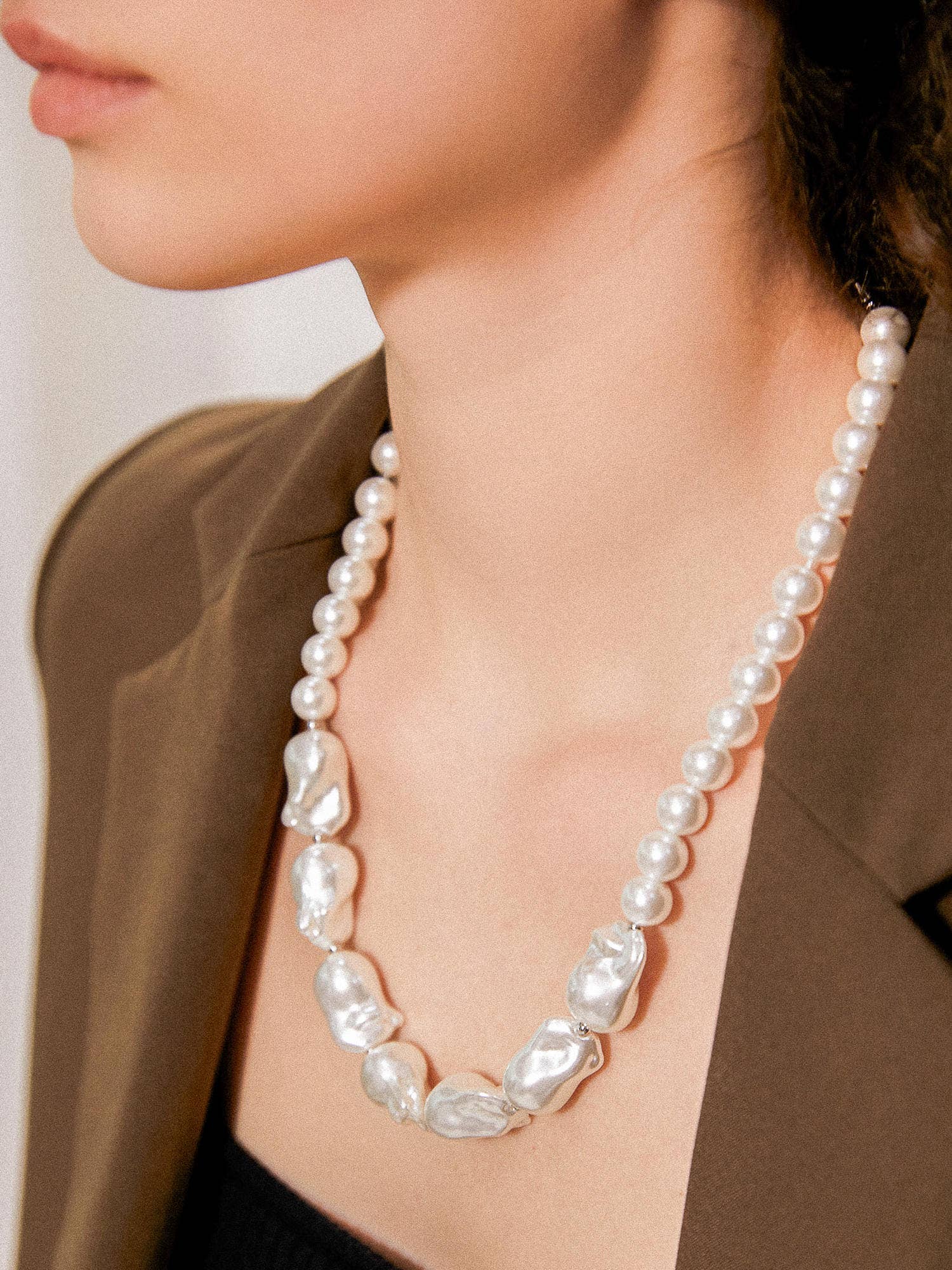 Flanerie Brynn Bold Statement Large Baroque Pearl Necklace