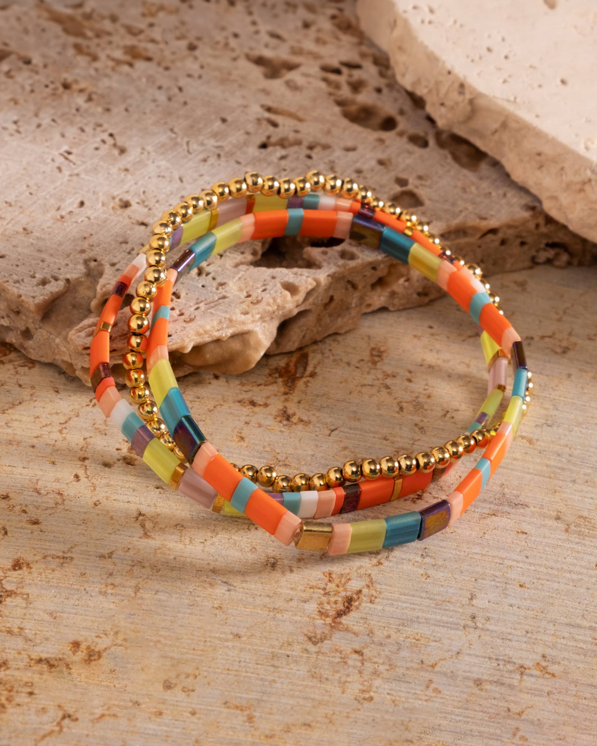 Mayana Set/3 Miyuki Tila Bracelets-Aqua/Orange