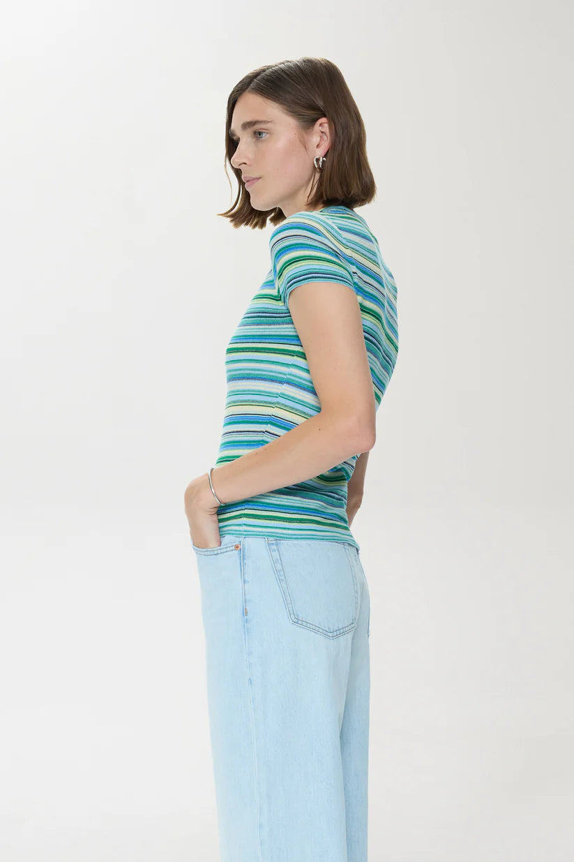 Pistola Selene Short Sleeve Sweater Tee- Blue Green Multi