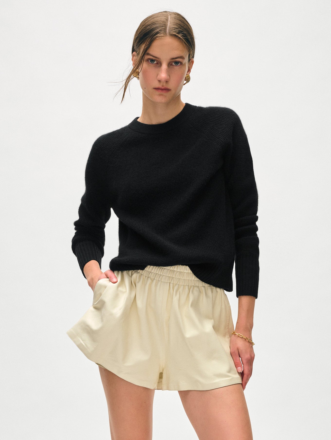 White + Warren Cashmere Waffle Sweatshirt 20388