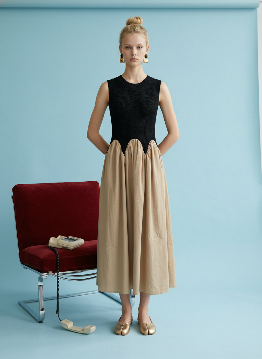 Heyson Textured Knit Contrast Midi Dress JOD1232