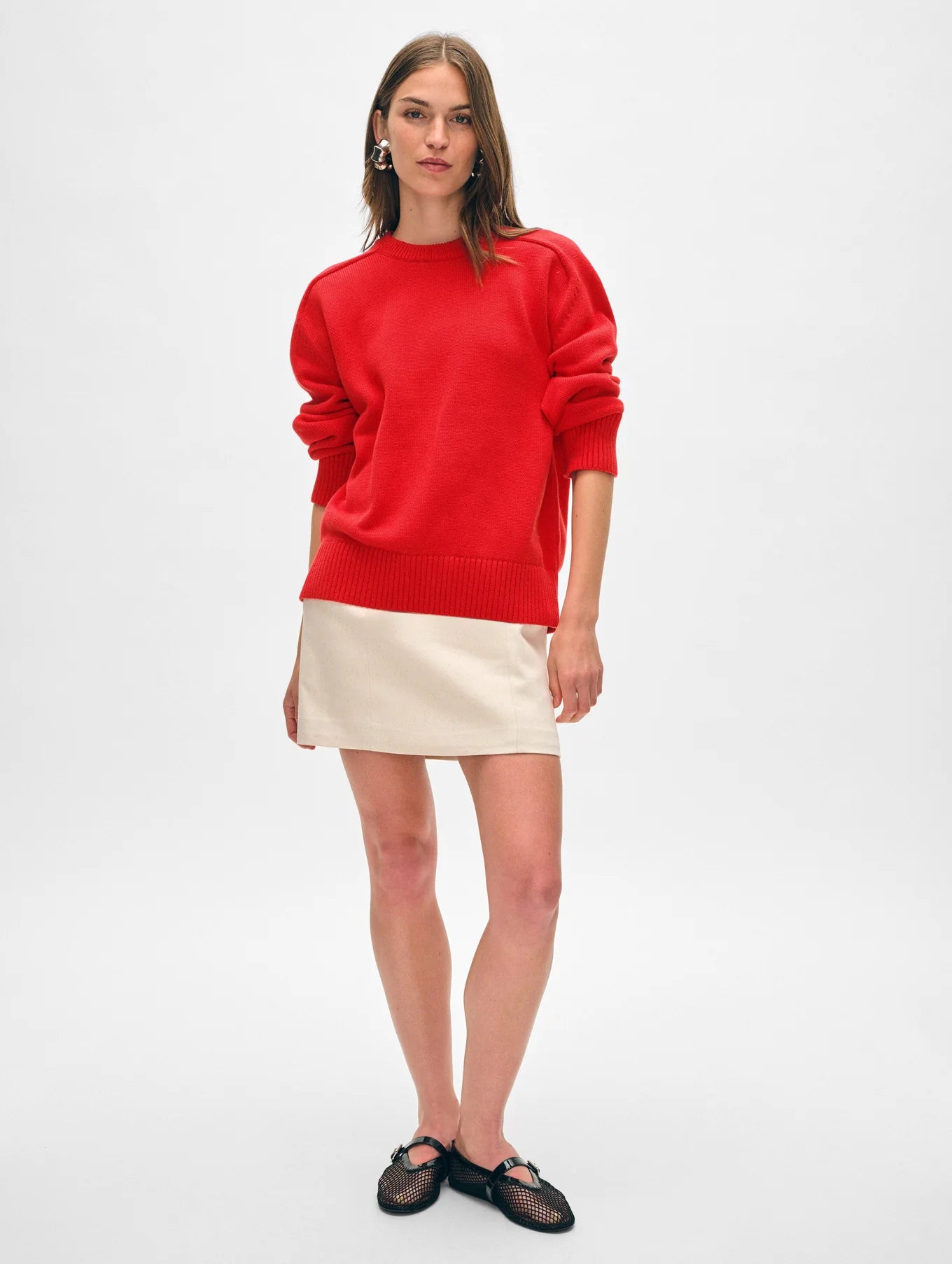 White + Warren Organic Cotton Saddle Sleeve Crewneck Cherry Red 20941