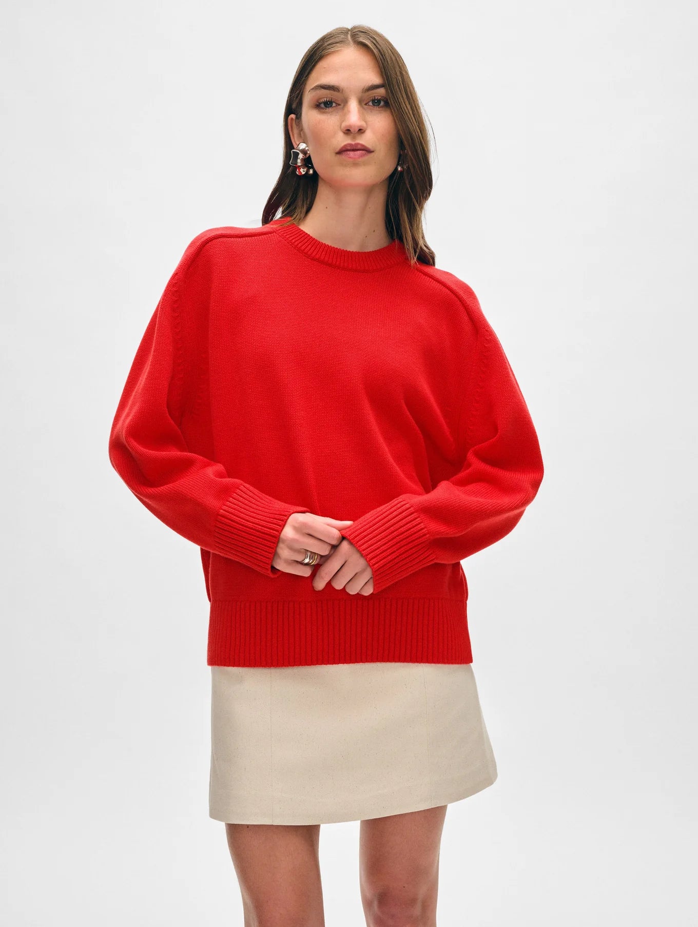 White + Warren Organic Cotton Saddle Sleeve Crewneck Cherry Red 20941