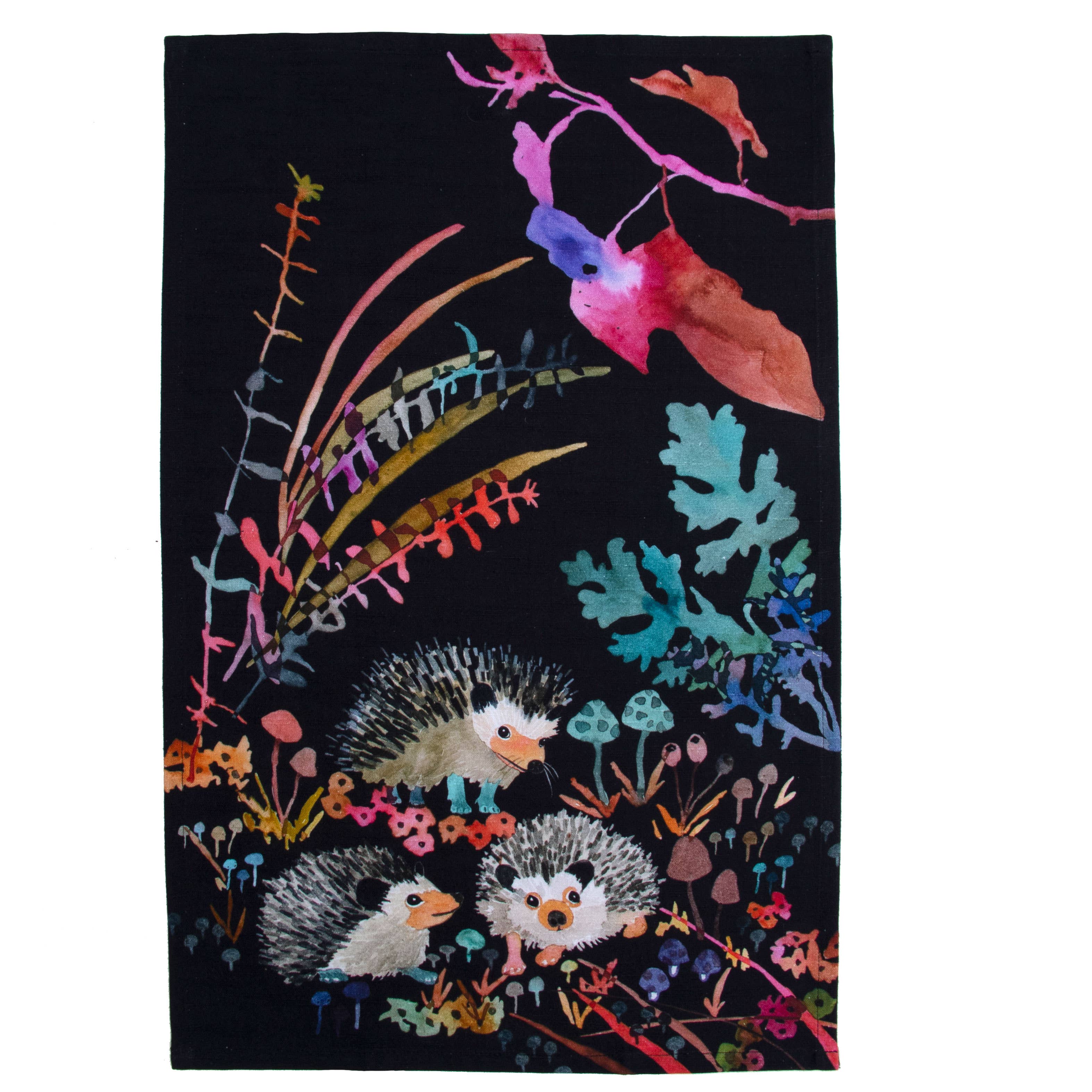 Betsy Olmsted Tea Towel - Hedgehogs in Black