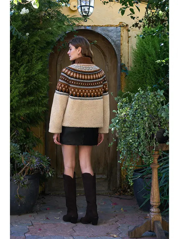 Moon River Fair Isle Sherpa Knit Contrast Jacket MS1092